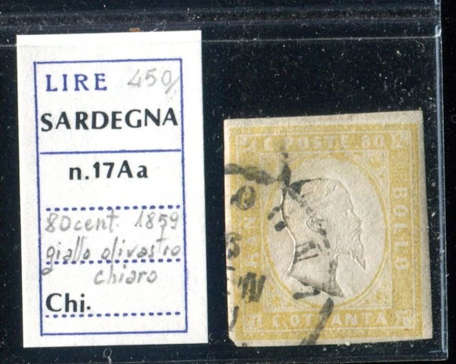 Italian Ancient States - Sardinia 1858 - 80 cents "light olive-yellow"