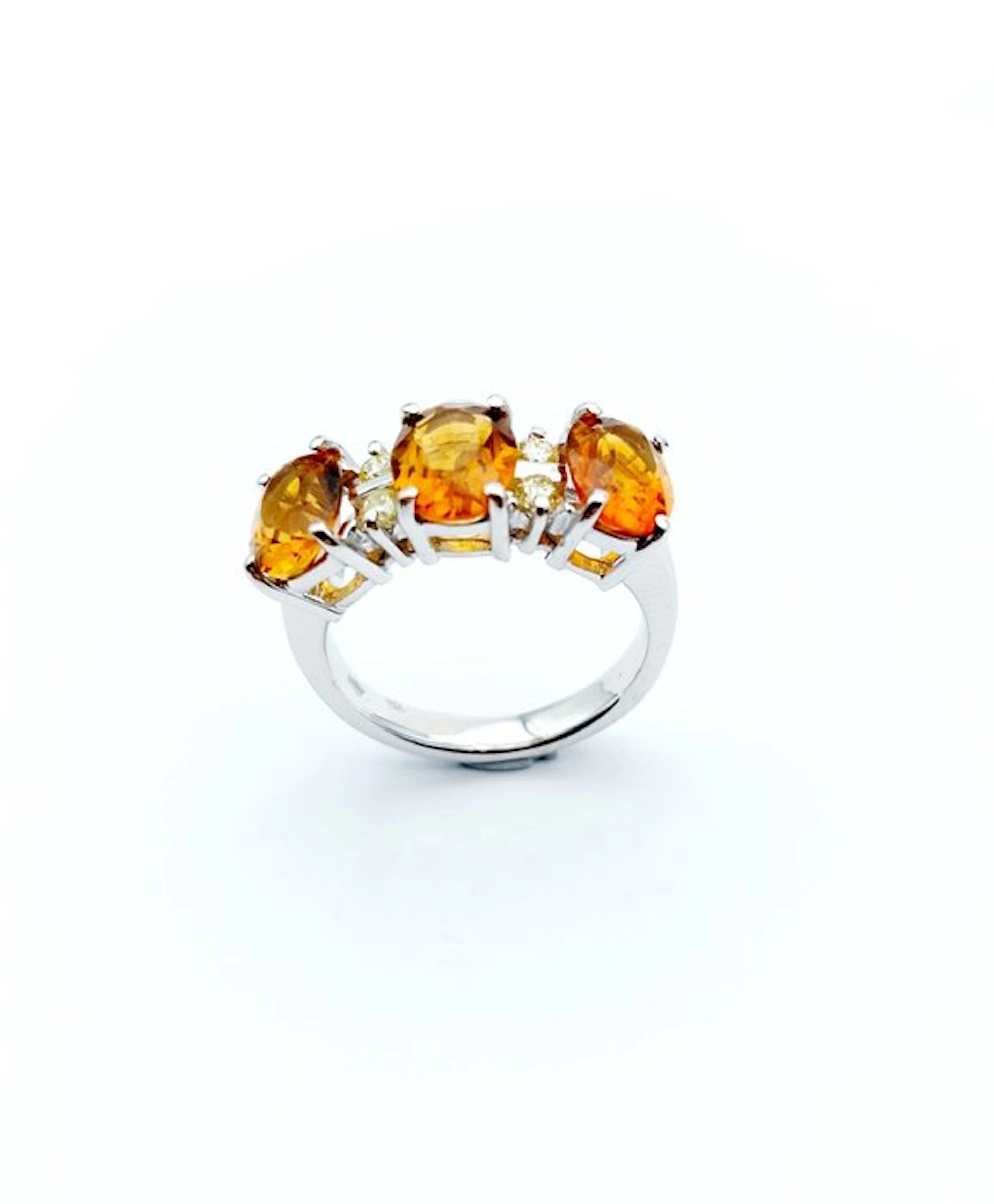 Ring - 14 kt. White gold Citrine - Diamond