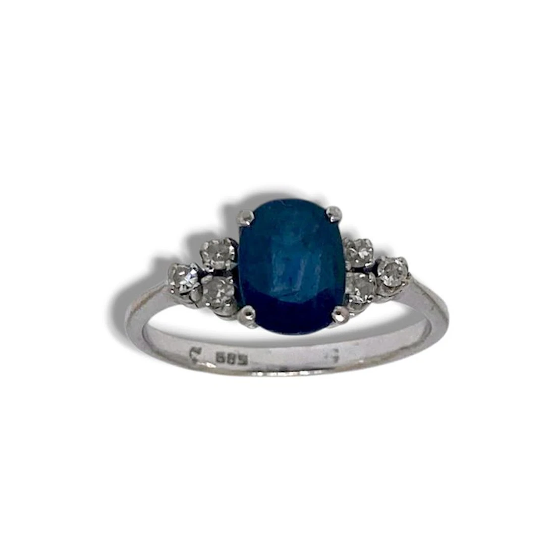 Ring - 14 kt. White gold - 1.34ct. tw. Diamond (Natural) - Sapphire