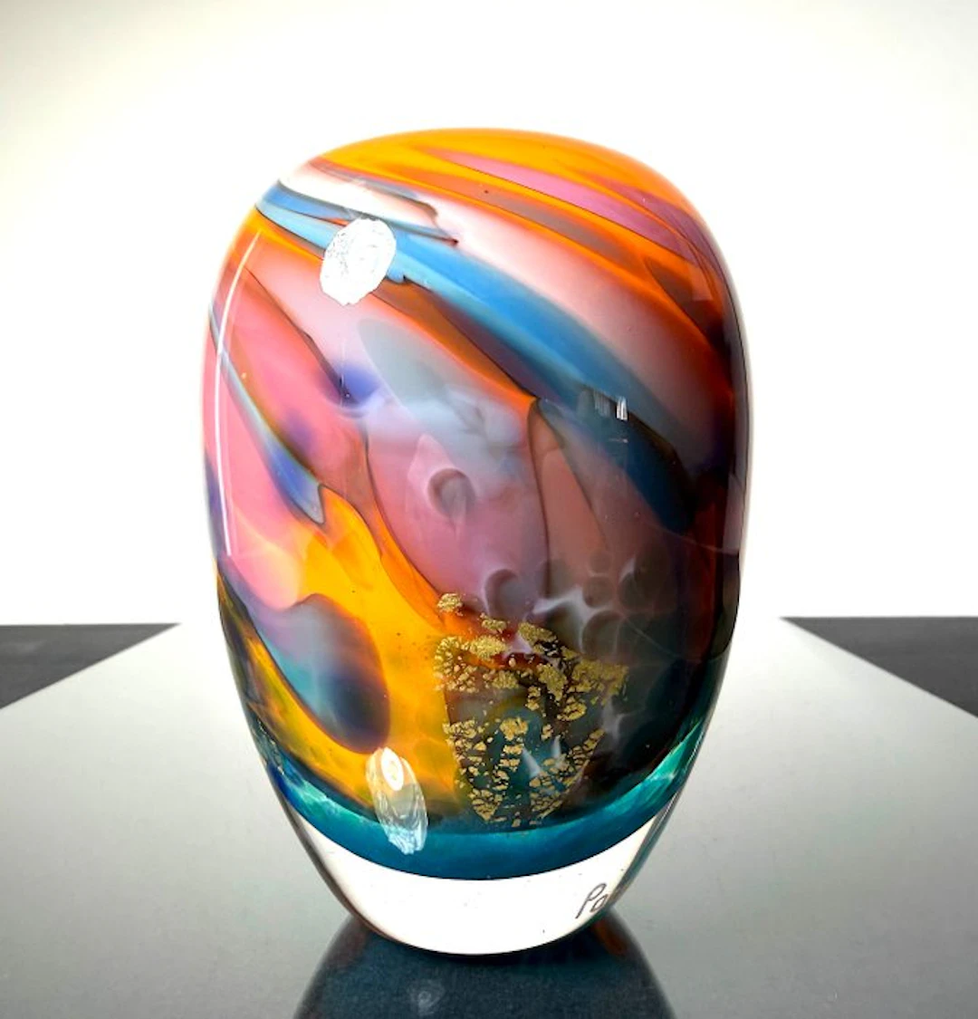 Maxence Parot - Vase - Unique vase with opaline colors and gold. - Glass