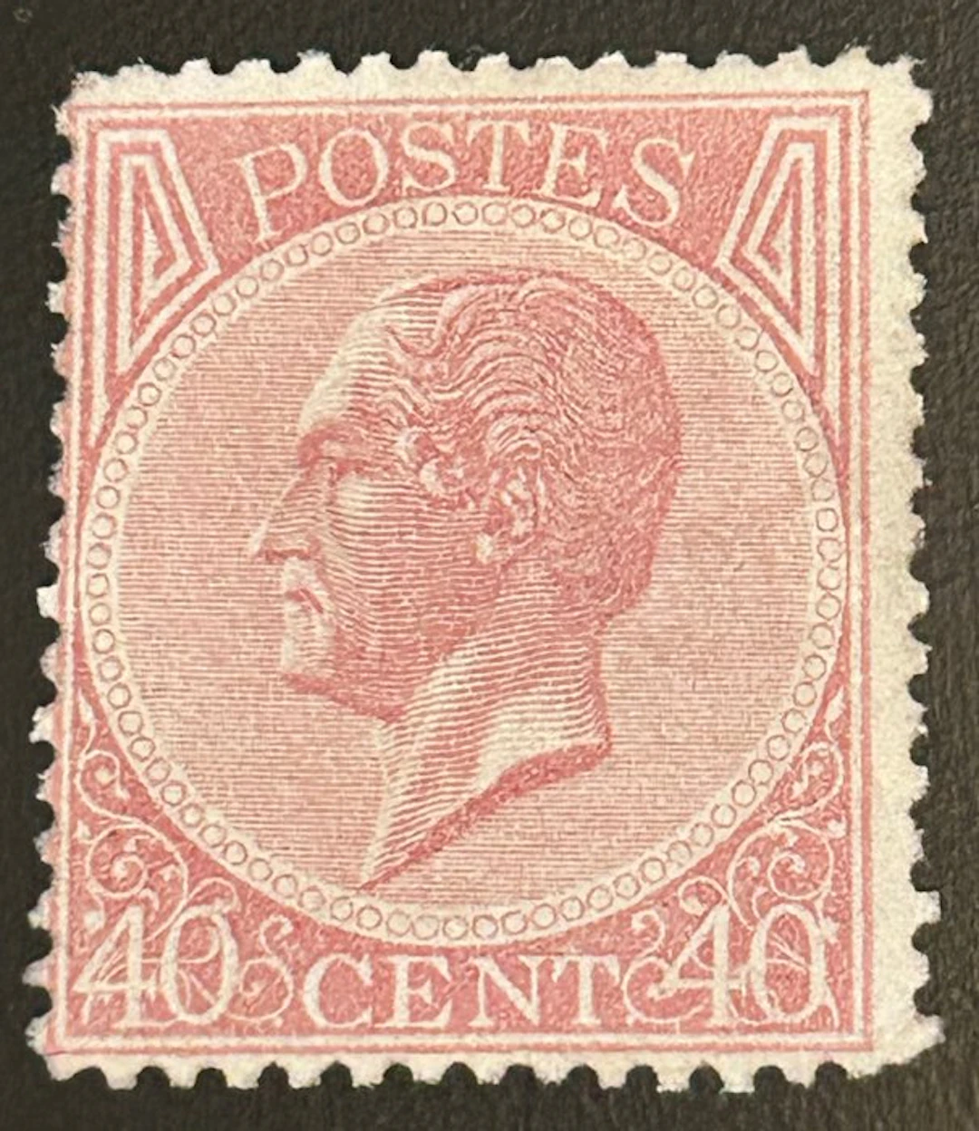 Belgium 1865/1866 - Leopold I in profile: 40c pale pink - OBP/COB 20A