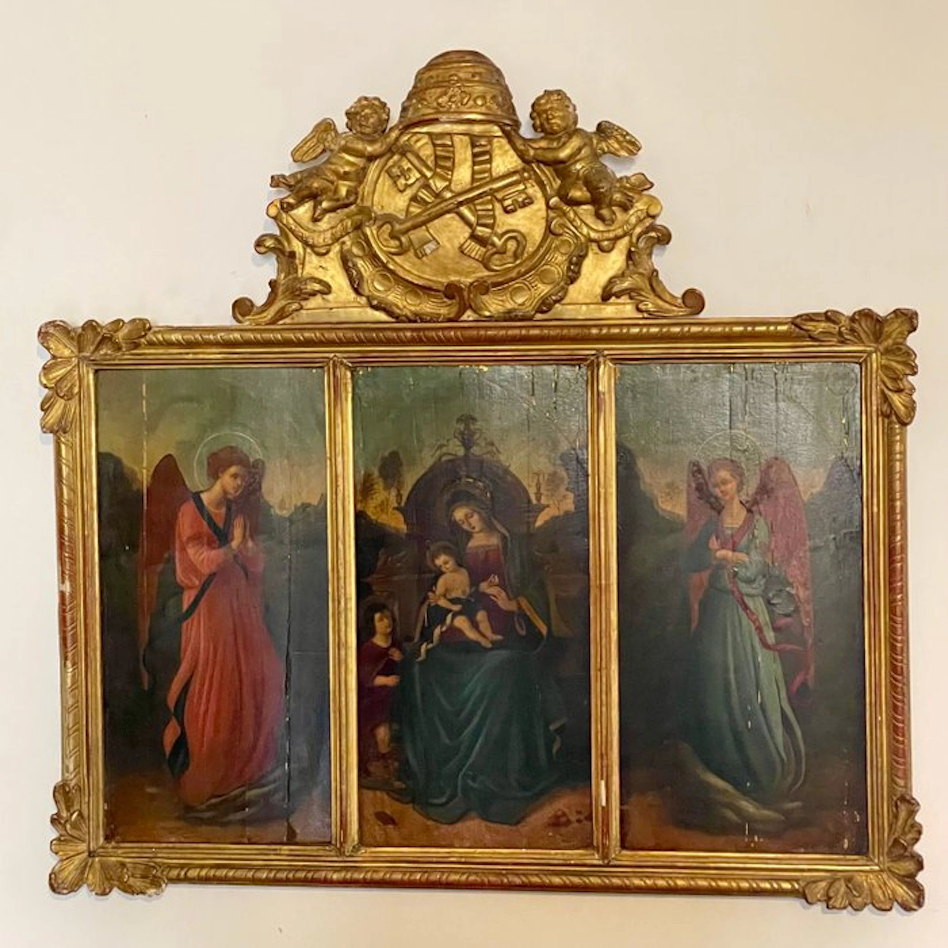 European school (XIX) - Tríptico - Virgen con el niño y los ángeles