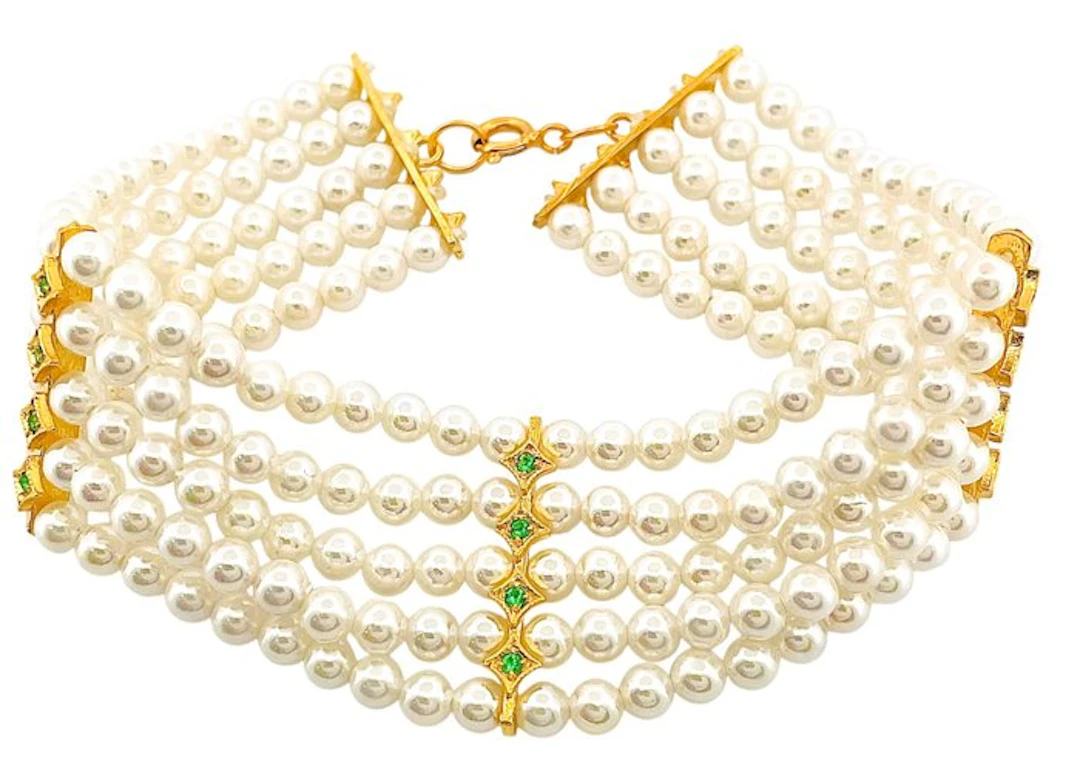 No reserve price - Bracelet - 9 kt. Yellow gold, Silver Emerald
