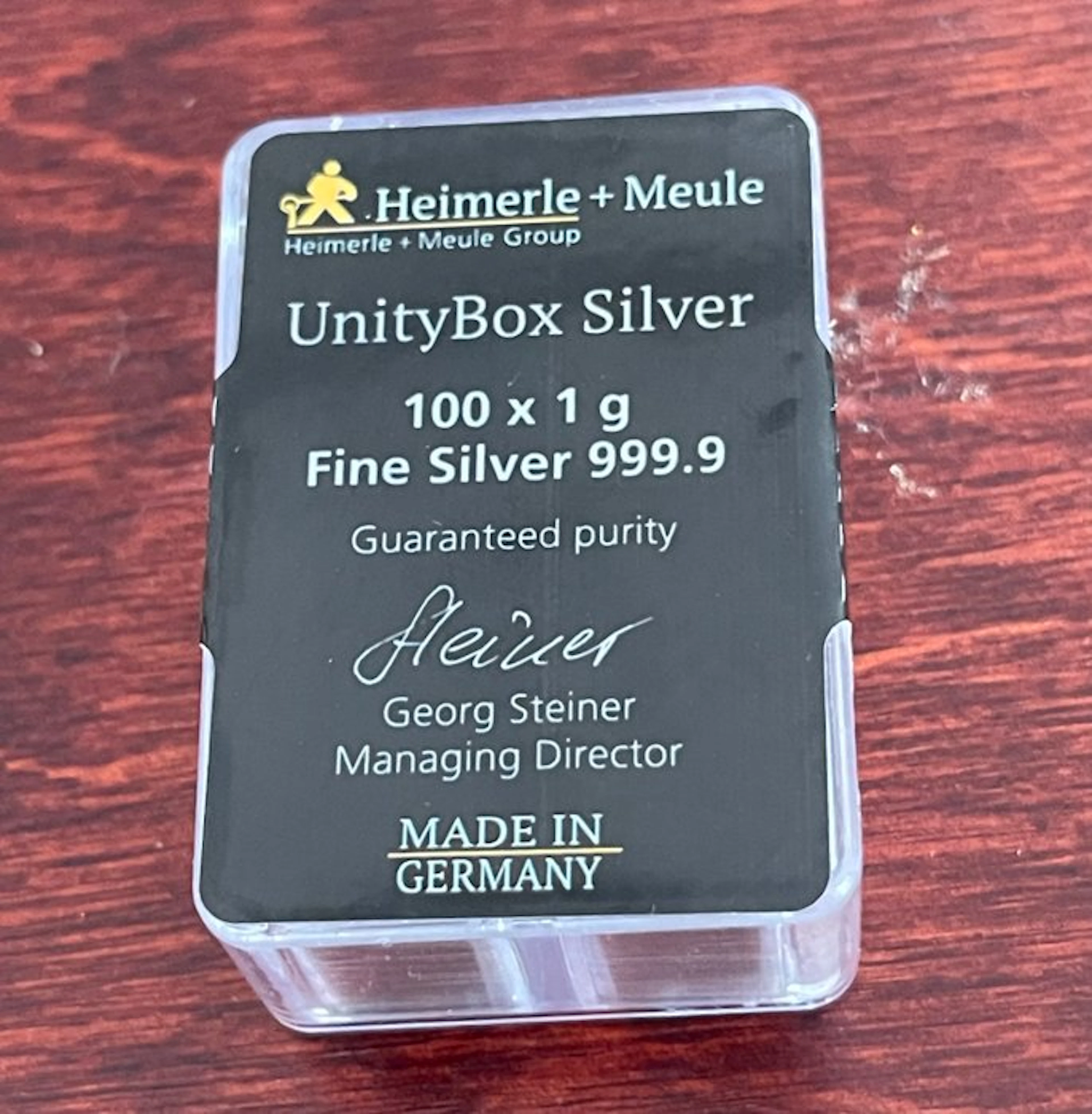 100 grams - Silver .999 - Heimerle + Meule, Germany - Sealed (No reserve price)