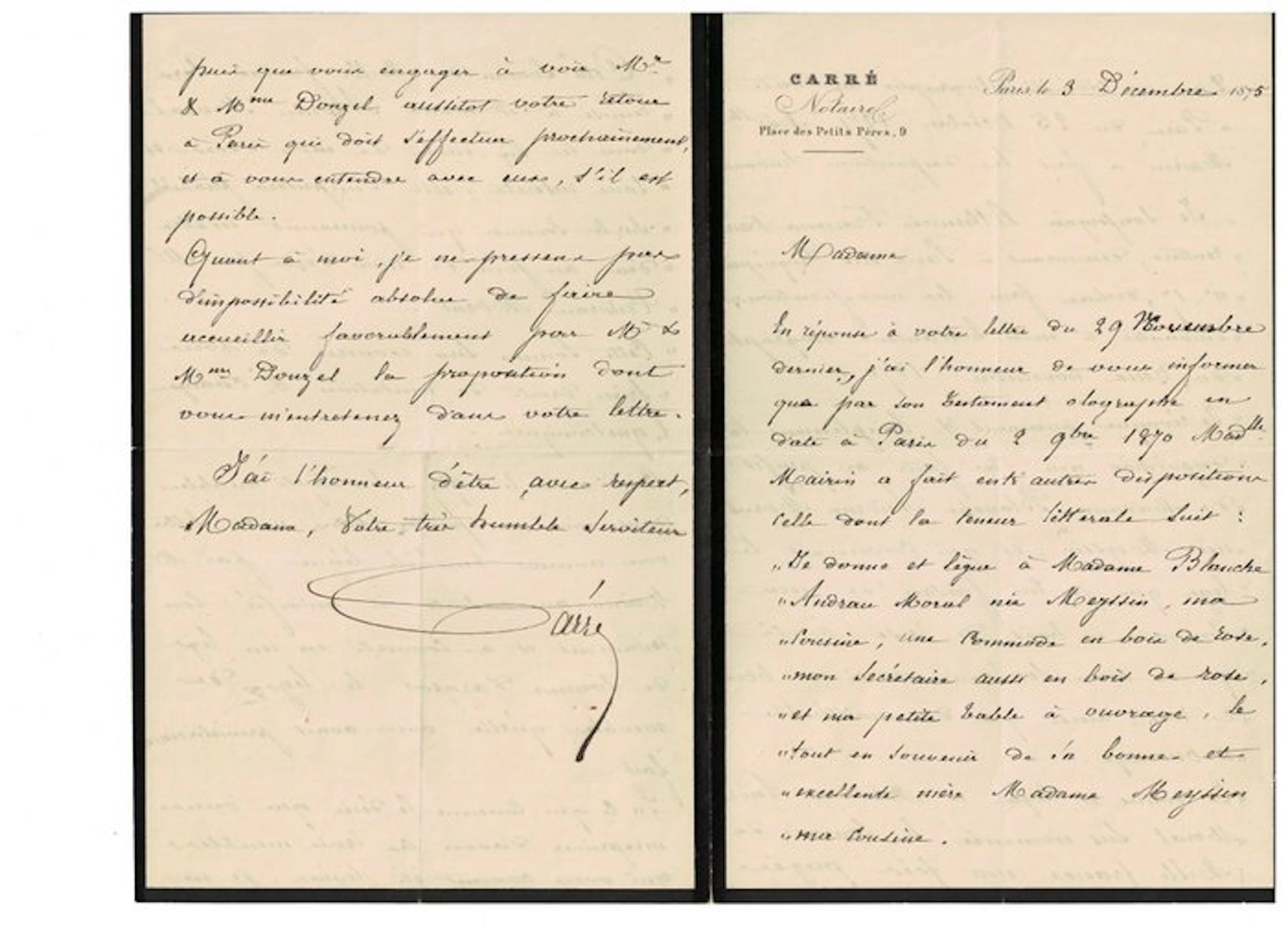 French Notaire - Carre - 1875 - 4 pages - Signed Document...