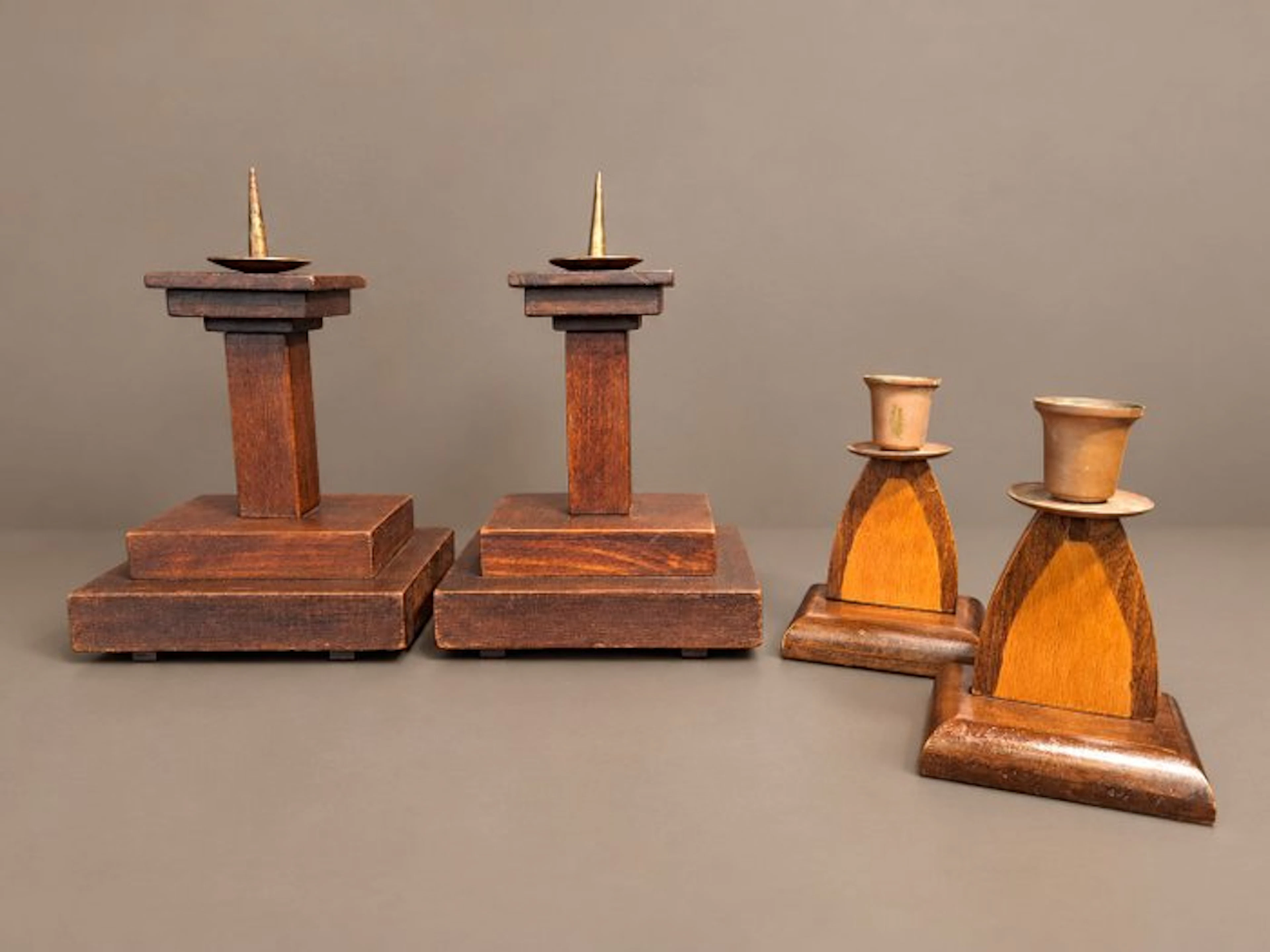 Candleholder - Wood, Copper - Two sets of candlesticks