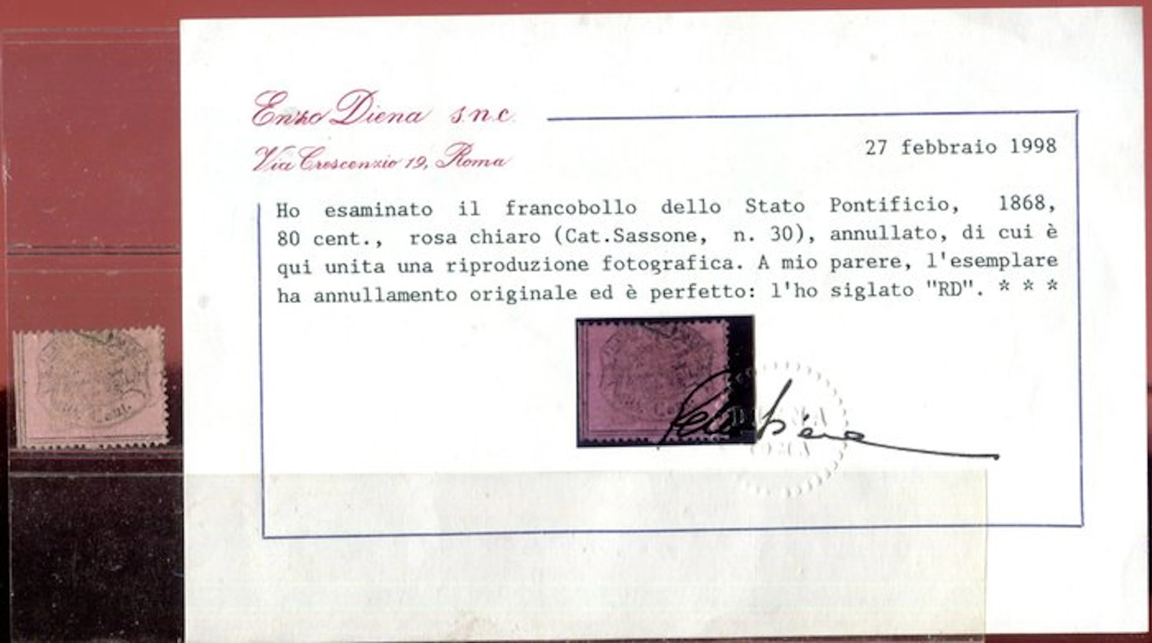 Italian Ancient States - Papal State 1868 - 80 cents 3rd perforated issue