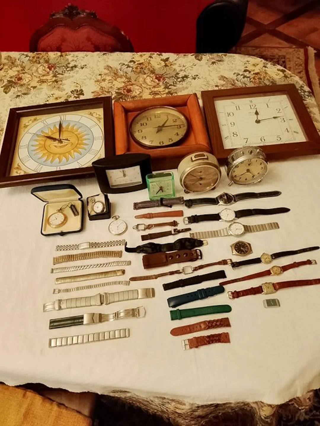 Clock parts (37) - Brass, Metal, Glass