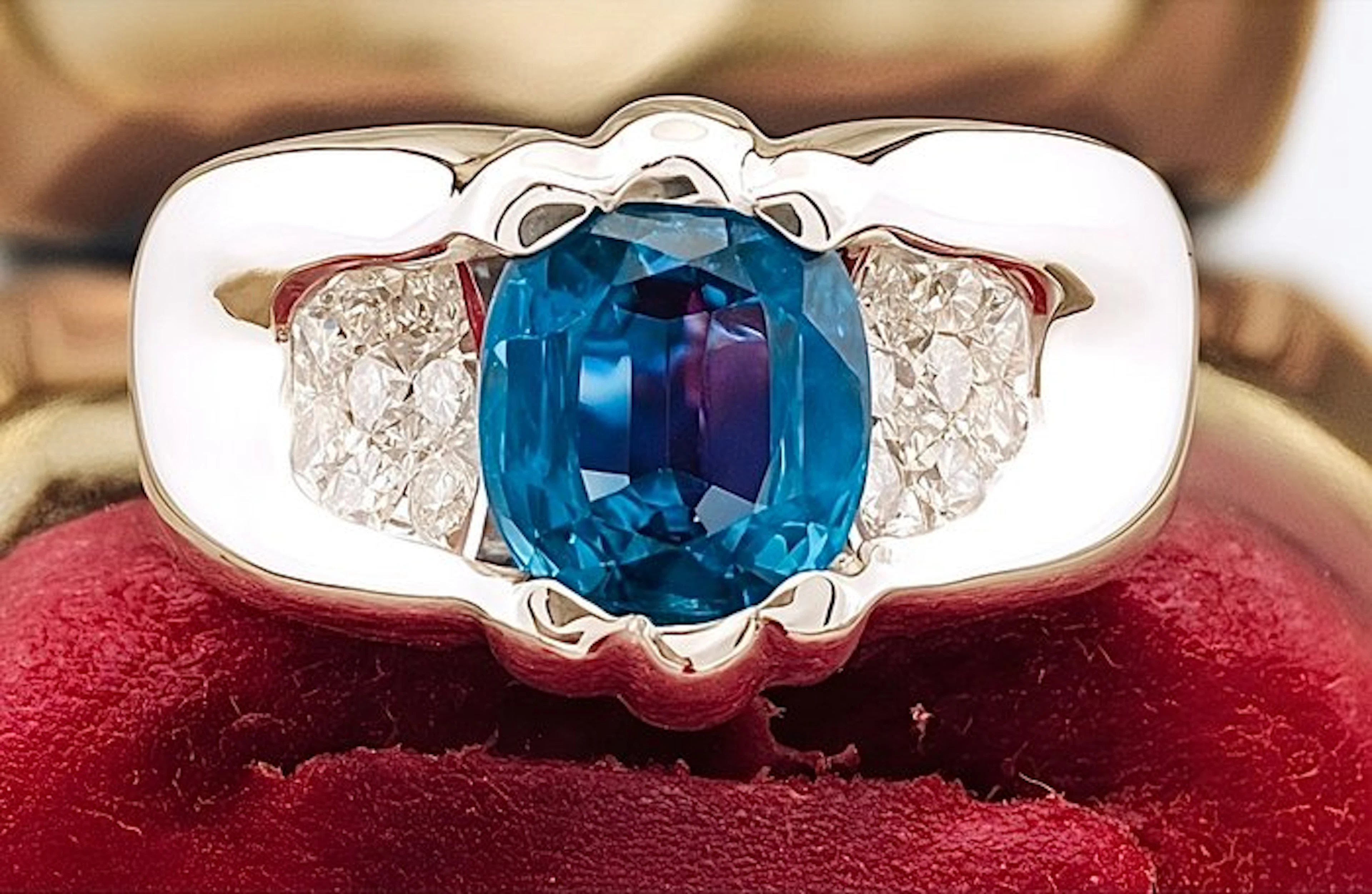 Ring - 18 kt. White gold Sapphire - Diamond