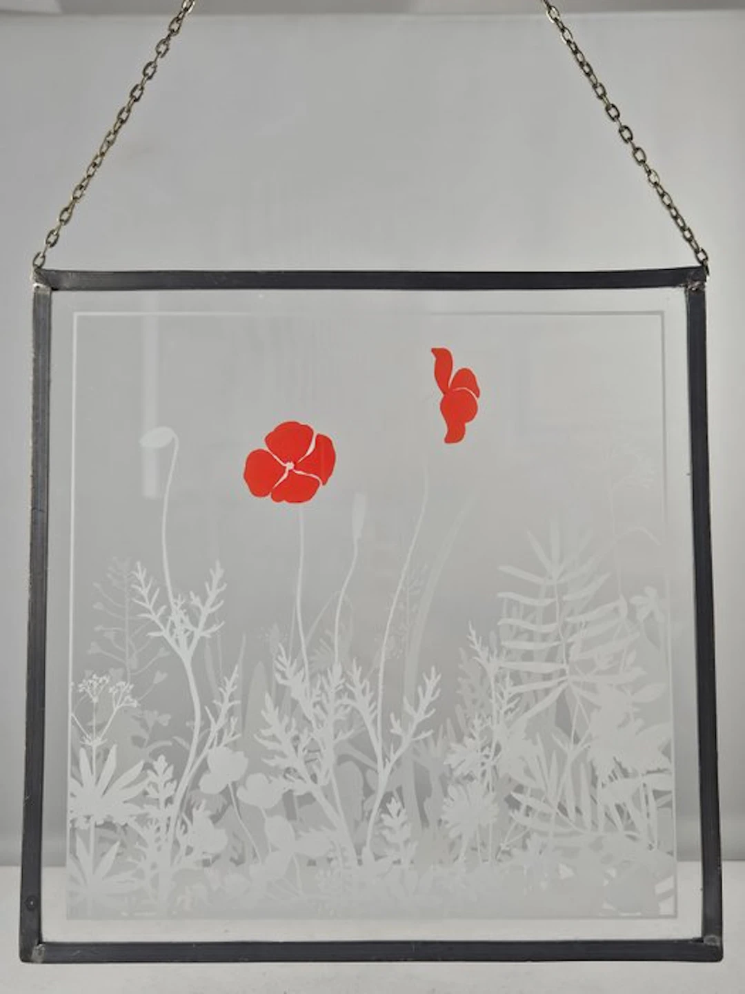 Stained glass window - Poppy flower decorated glass...
