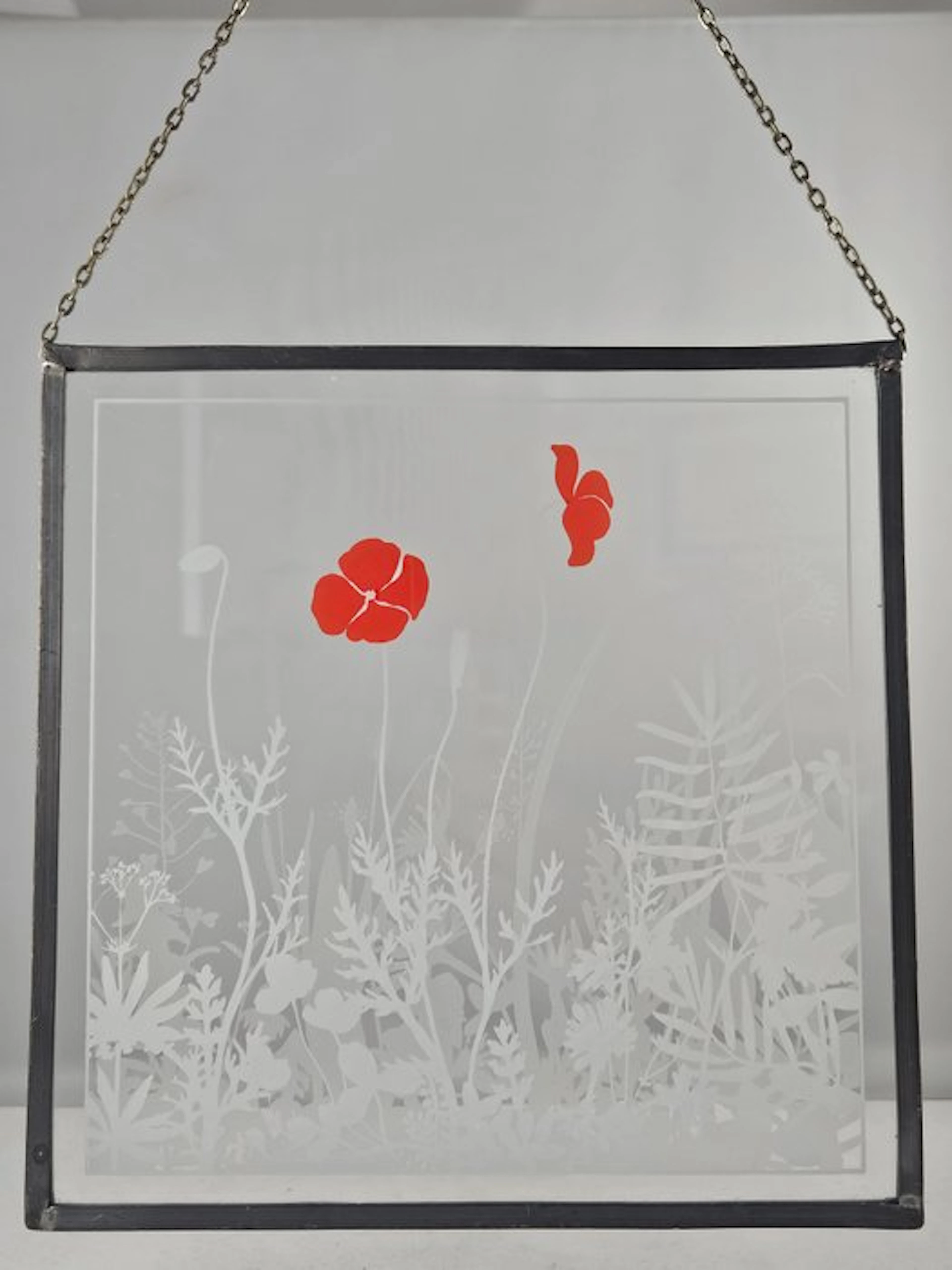 Stained glass window - Poppy flower decorated glass...