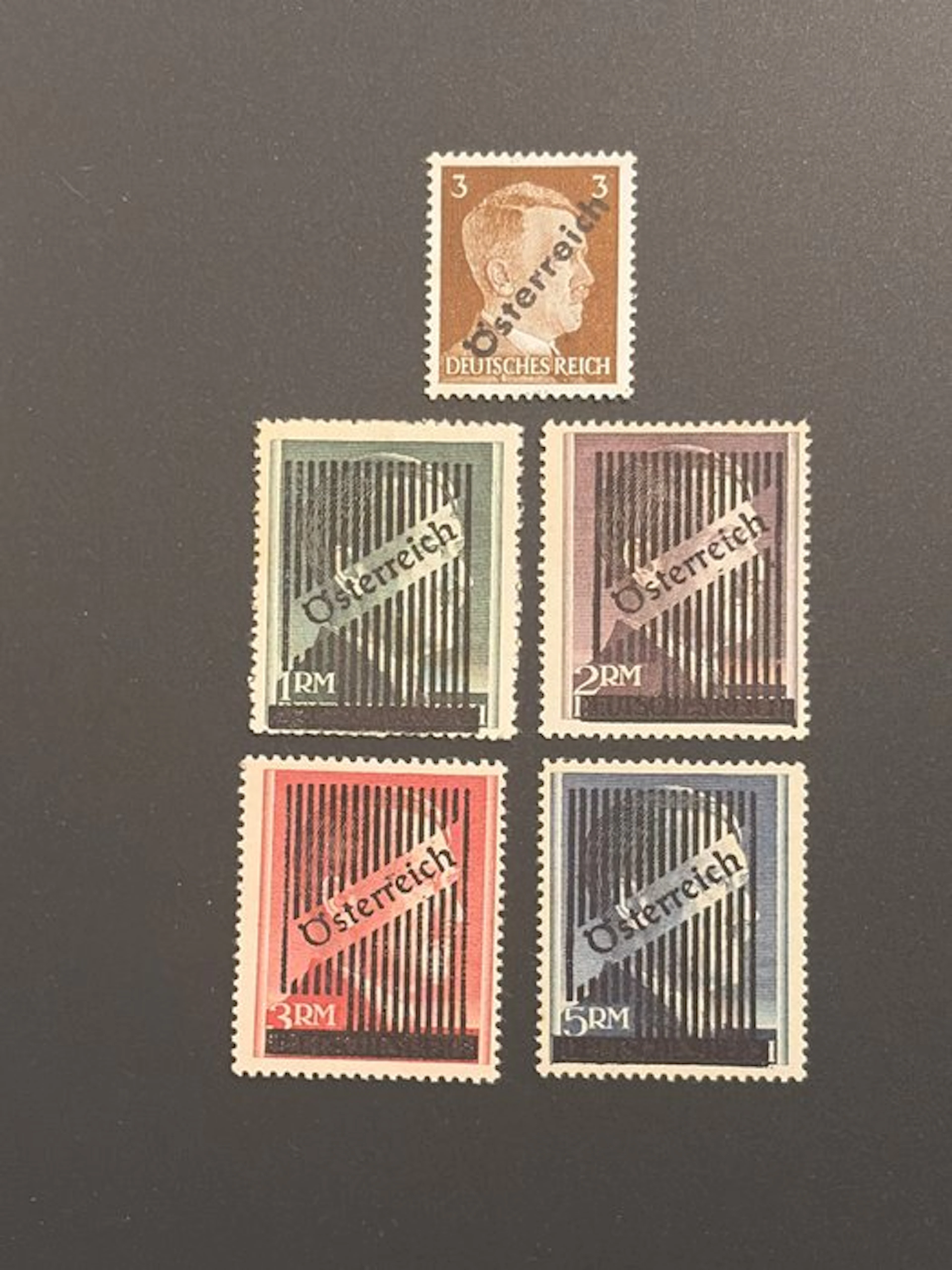 Austria 1945 - 5 signed rare unissued stamps. - Michel IV,Va,Vb,Vc,Vd
