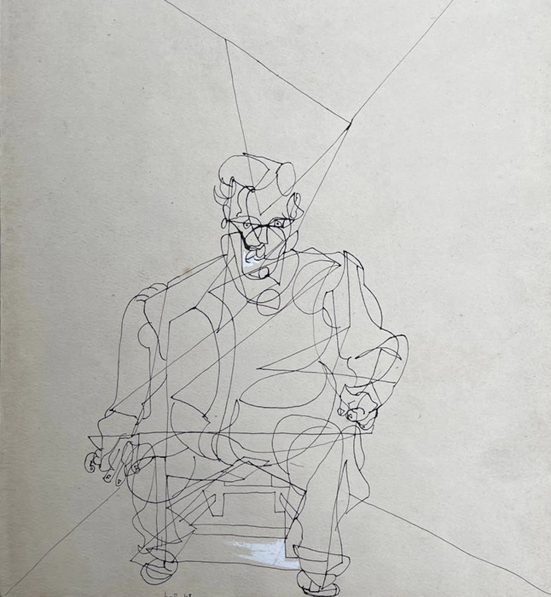 René Audebès (1921-1993) - Autoportrait au tabouret
