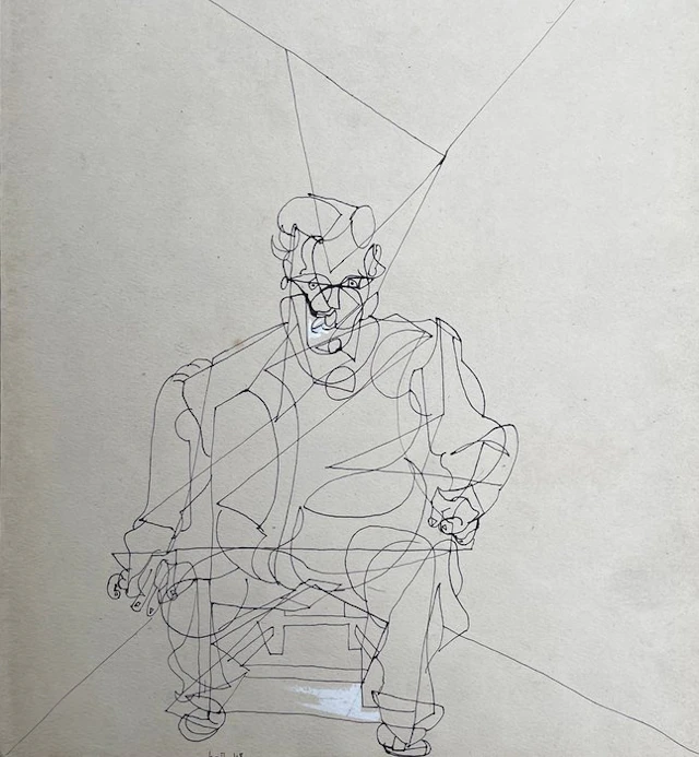 René Audebès (1921-1993) - Autoportrait au tabouret