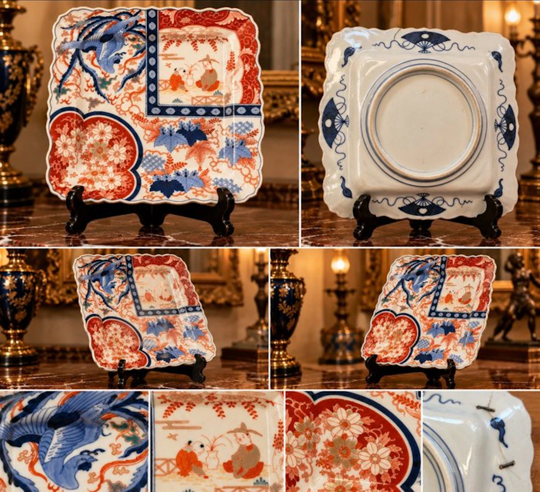 imari - Wall plate (2) - Porcelain - Pair of square dishes in