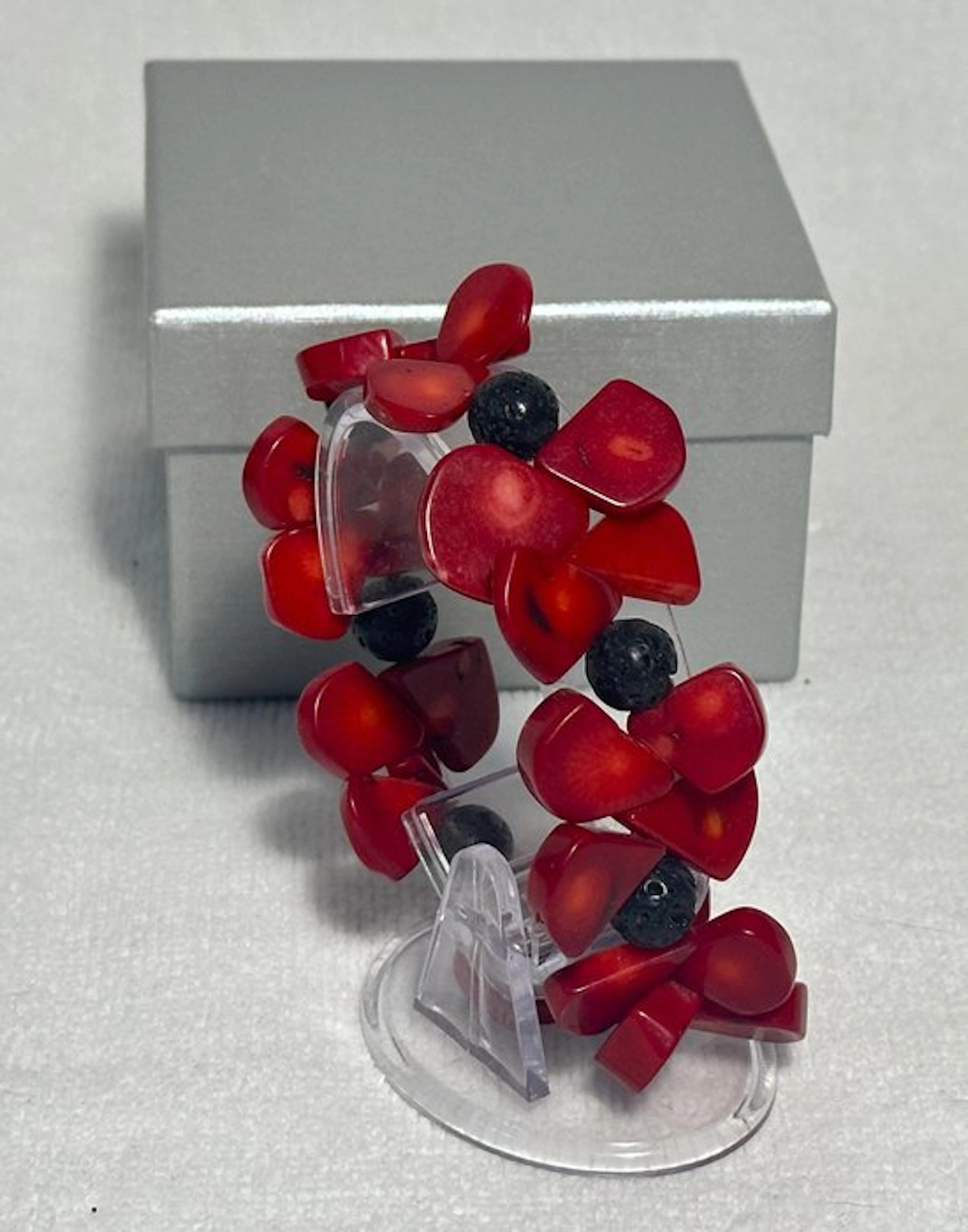 Bracelet of Natural Red Coral and Lava