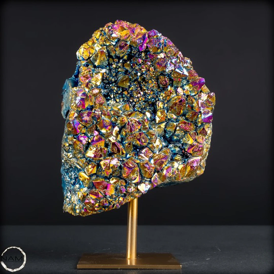 Rainbow of Energy – Aura Amethyst on a Stand. Unique- 803.75 g