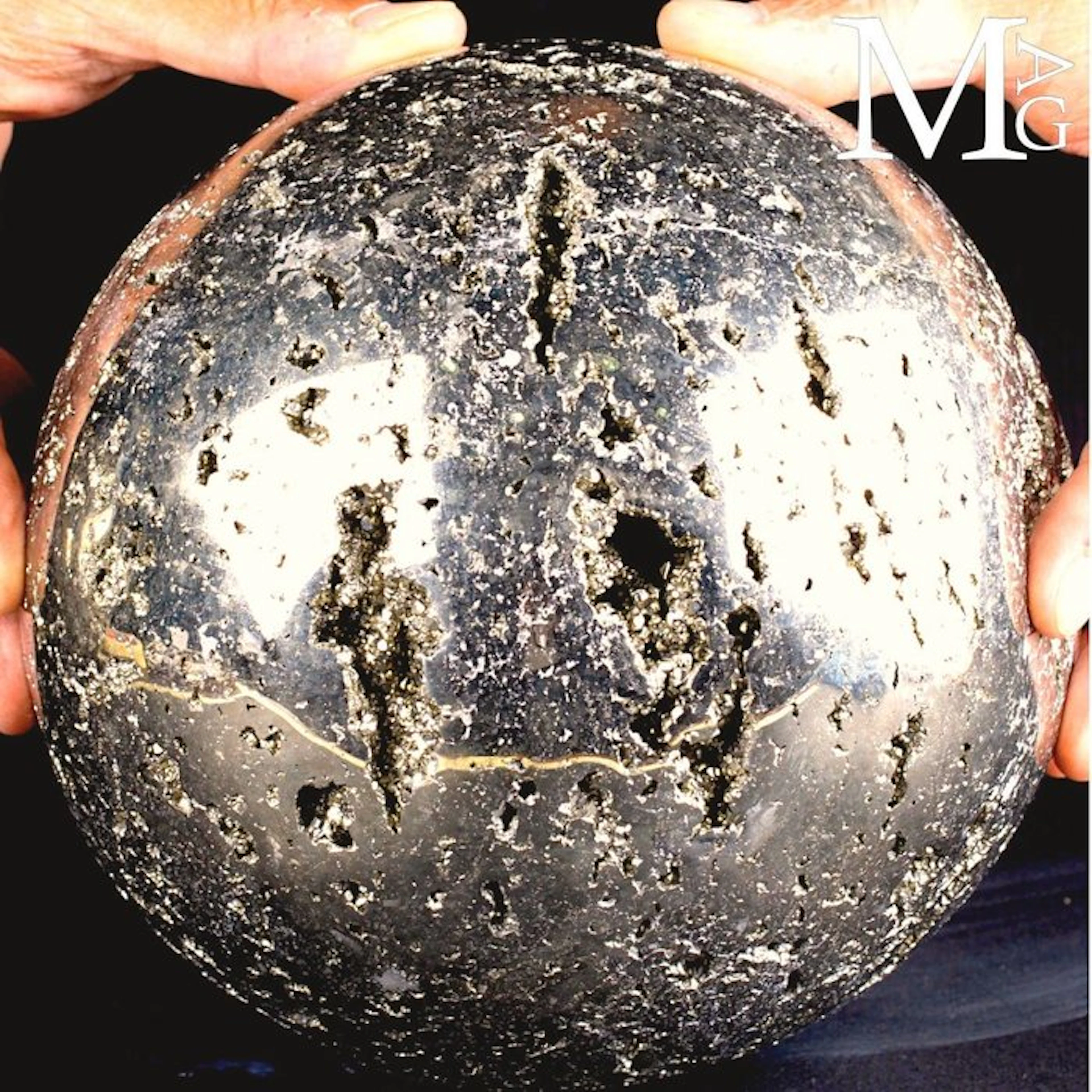 Massive Polished Pyrite Sphere from Huanzala Mine...