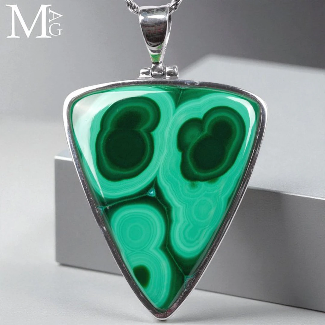 Sterling Silver Pendant with Unique Malachite Gem...