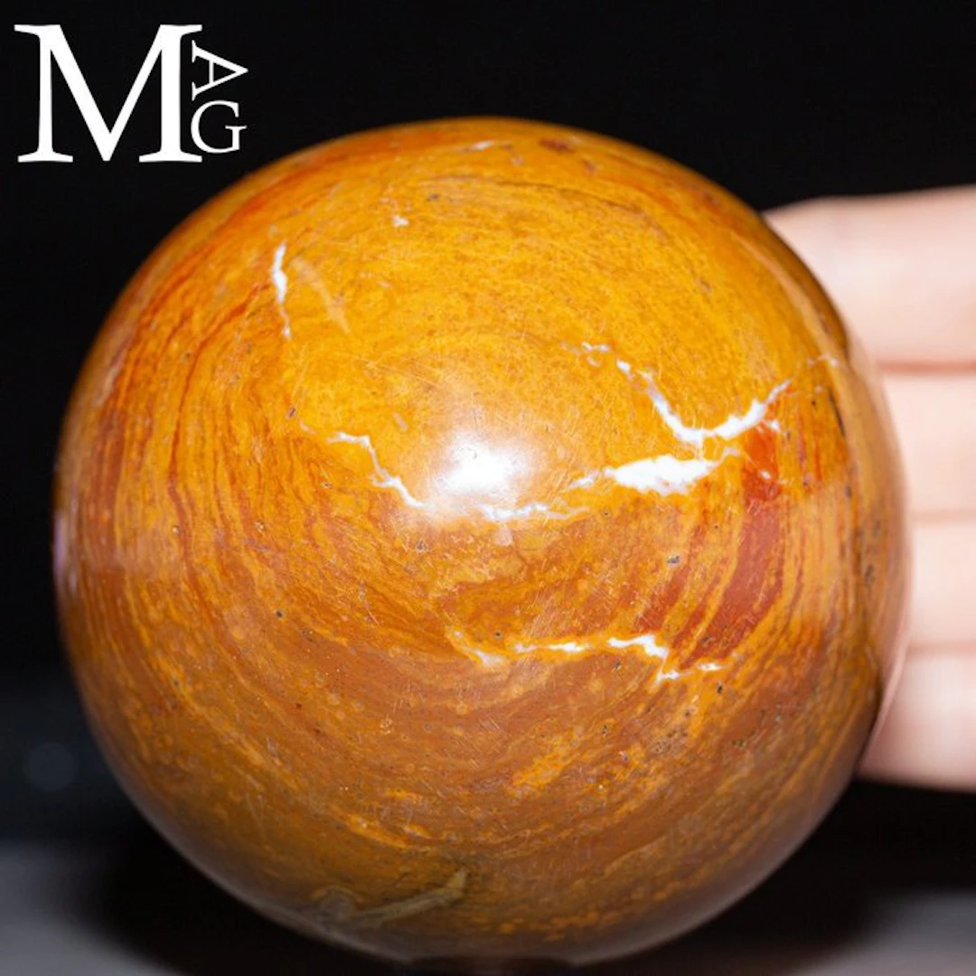 Polished Red Jasper Agate Sphere - Vibrant Red and Orange...