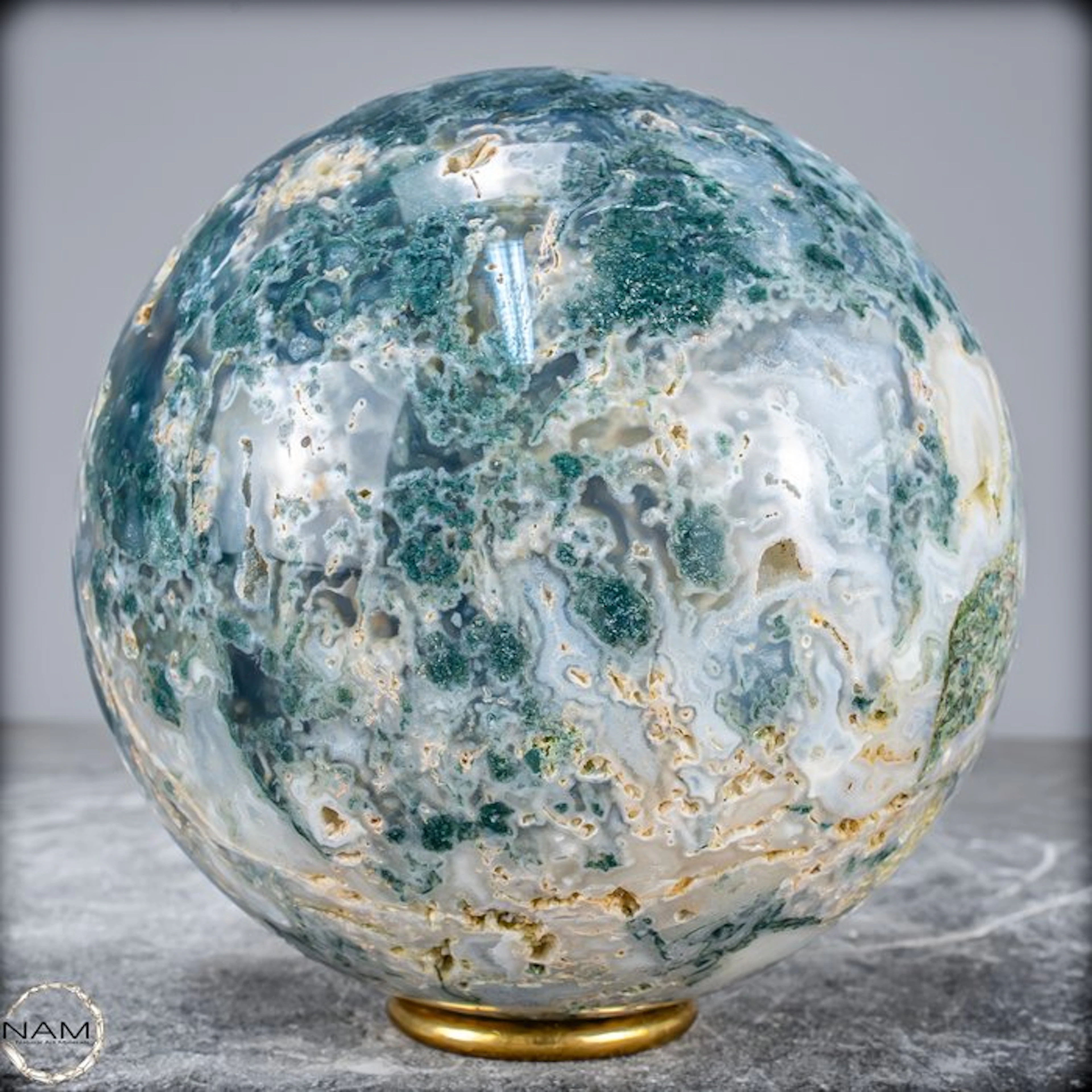 Top Quality Natural Very Artistic Moss Agate Sphere- 2590.71 g