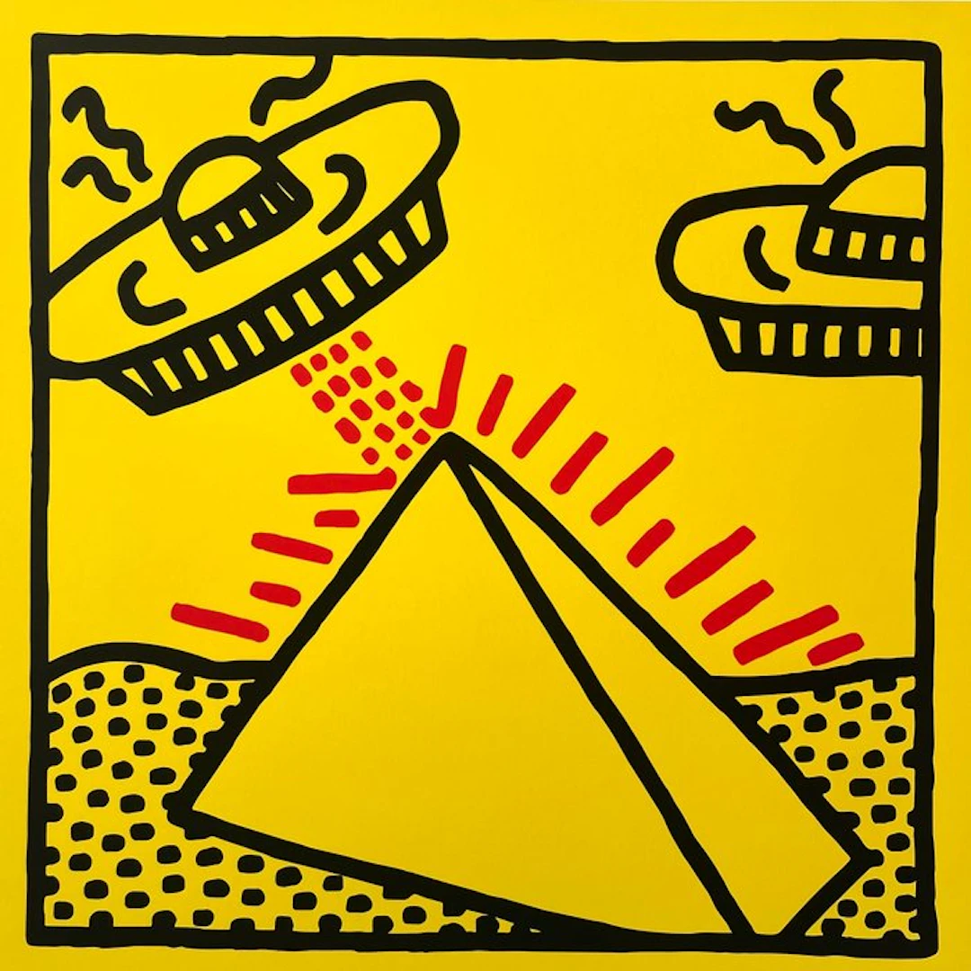 Keith Haring - Untitled (Pyramid with UFOs) - 40x40...
