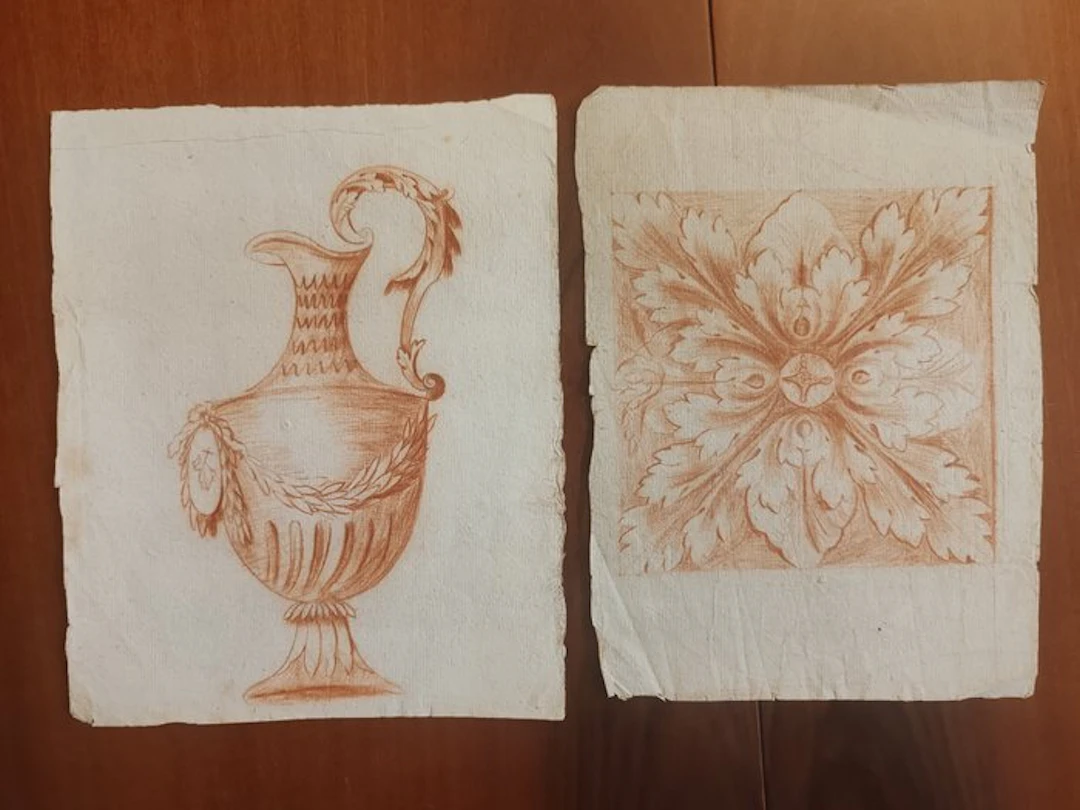 Italian school (XVIII) - Studio di ornato - brocca e rosetta foglie d'acanto
