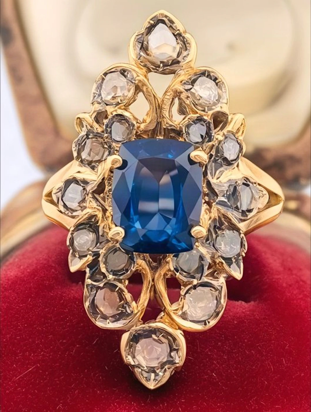 No reserve price - Ring - 9 kt. Yellow gold, Silver Sapphire - Diamond