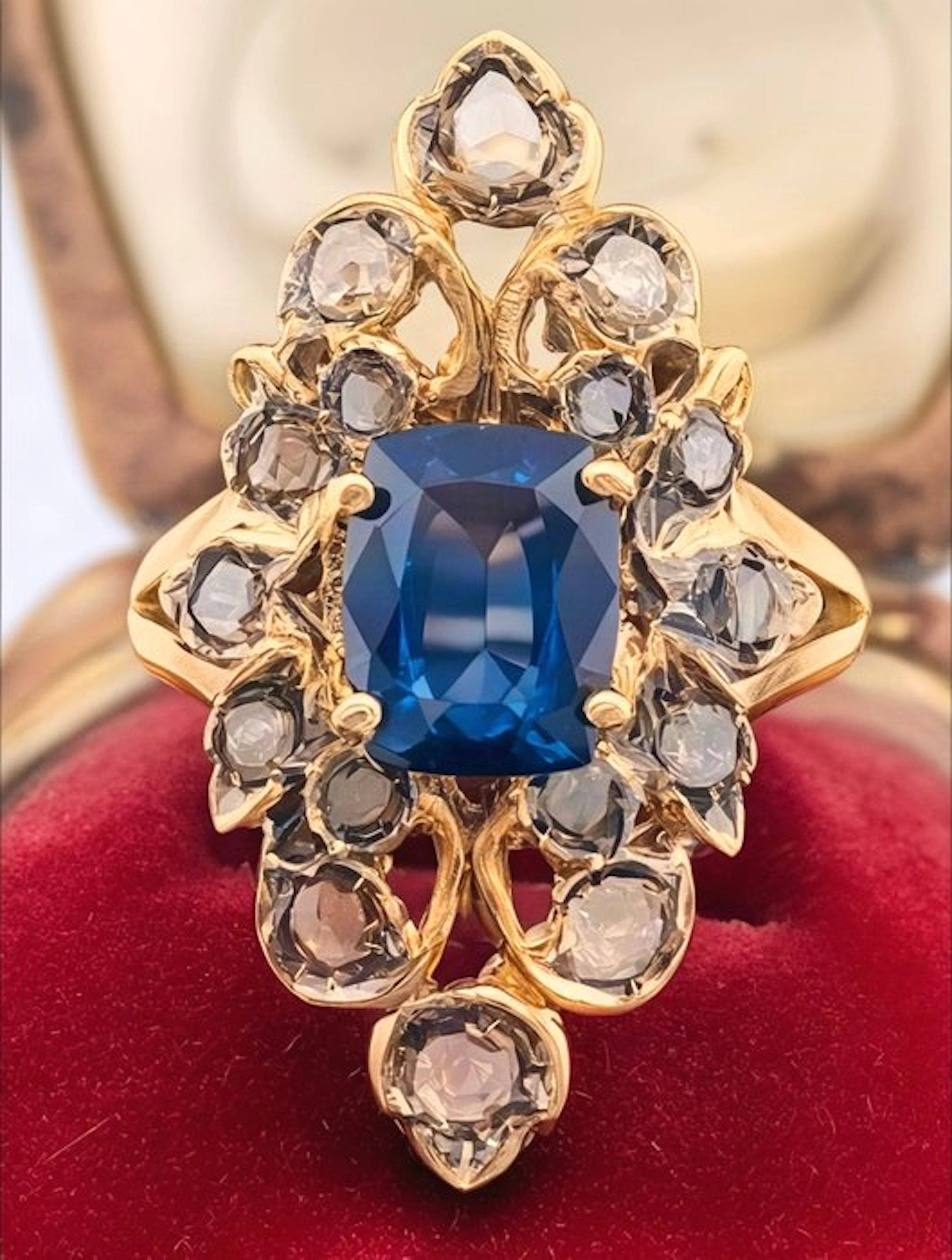 No reserve price - Ring - 9 kt. Yellow gold, Silver Sapphire - Diamond