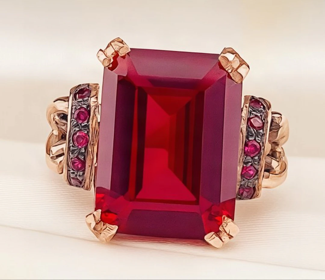 No reserve price - Ring - 9 kt. Rose gold, Silver Ruby - Ruby