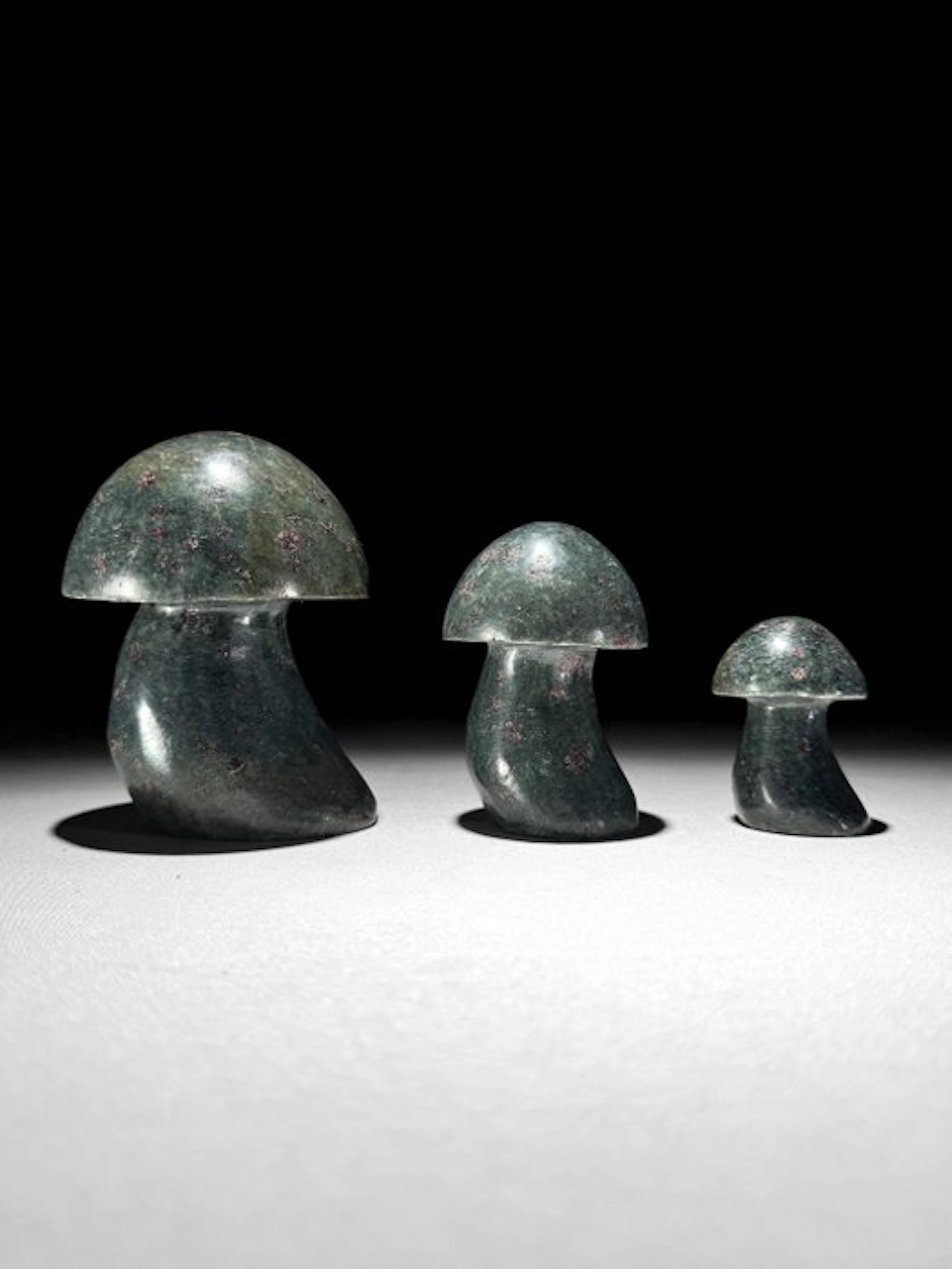 NO RESERVE PRICE - Wonderful set of 3 Ruby Zoisite Mushrooms-Shaped- 1600 g