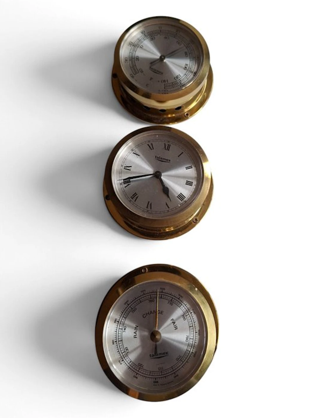 Ship equipment and fixtures (3) - Talamex - Brass - clock, bar and thermometer