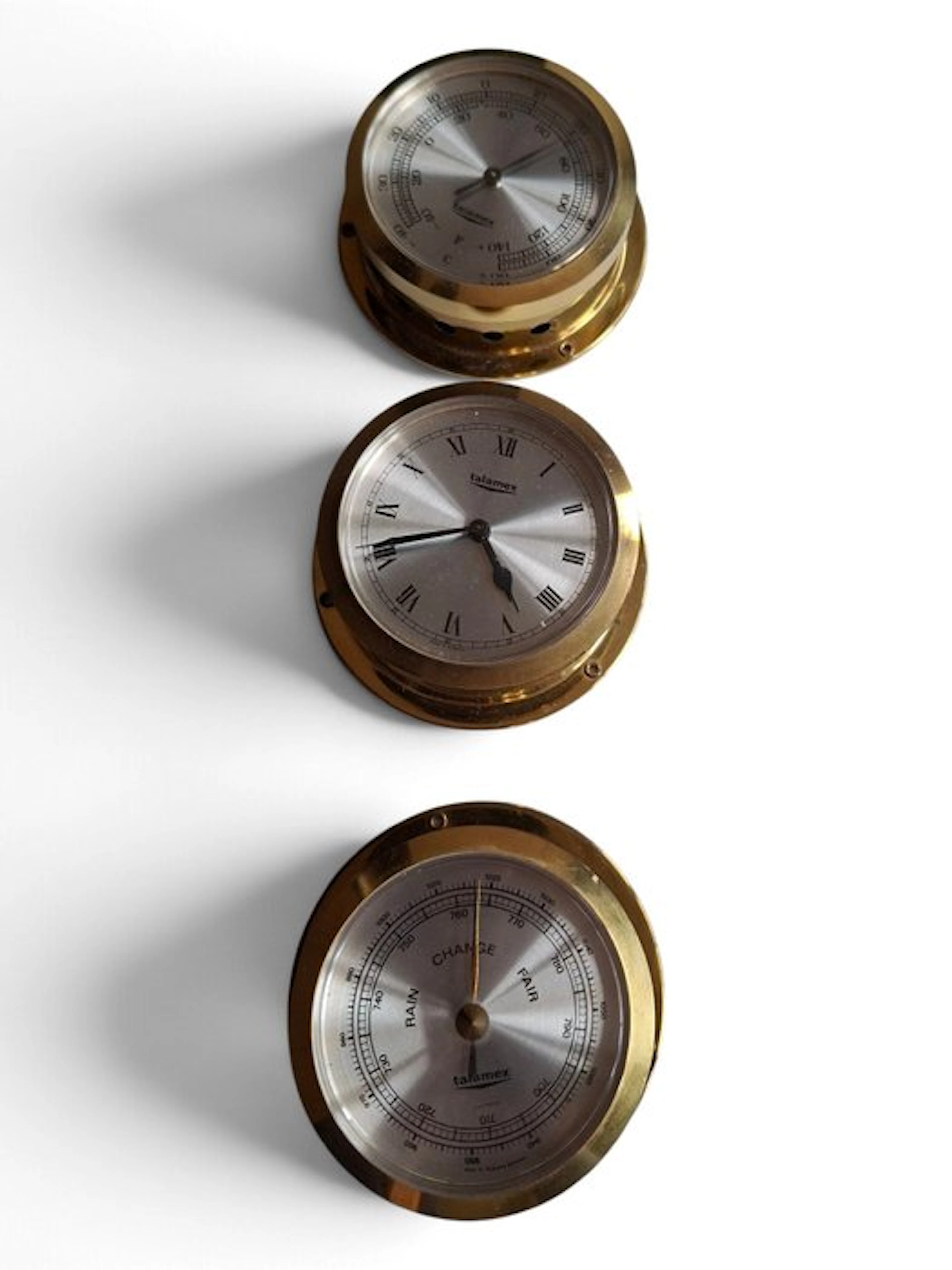 Ship equipment and fixtures (3) - Talamex - Brass - clock, bar and thermometer