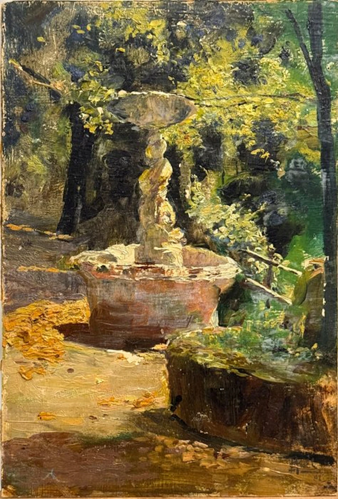 Luigi Gioli (1854-1947) - Paesaggio con fontana