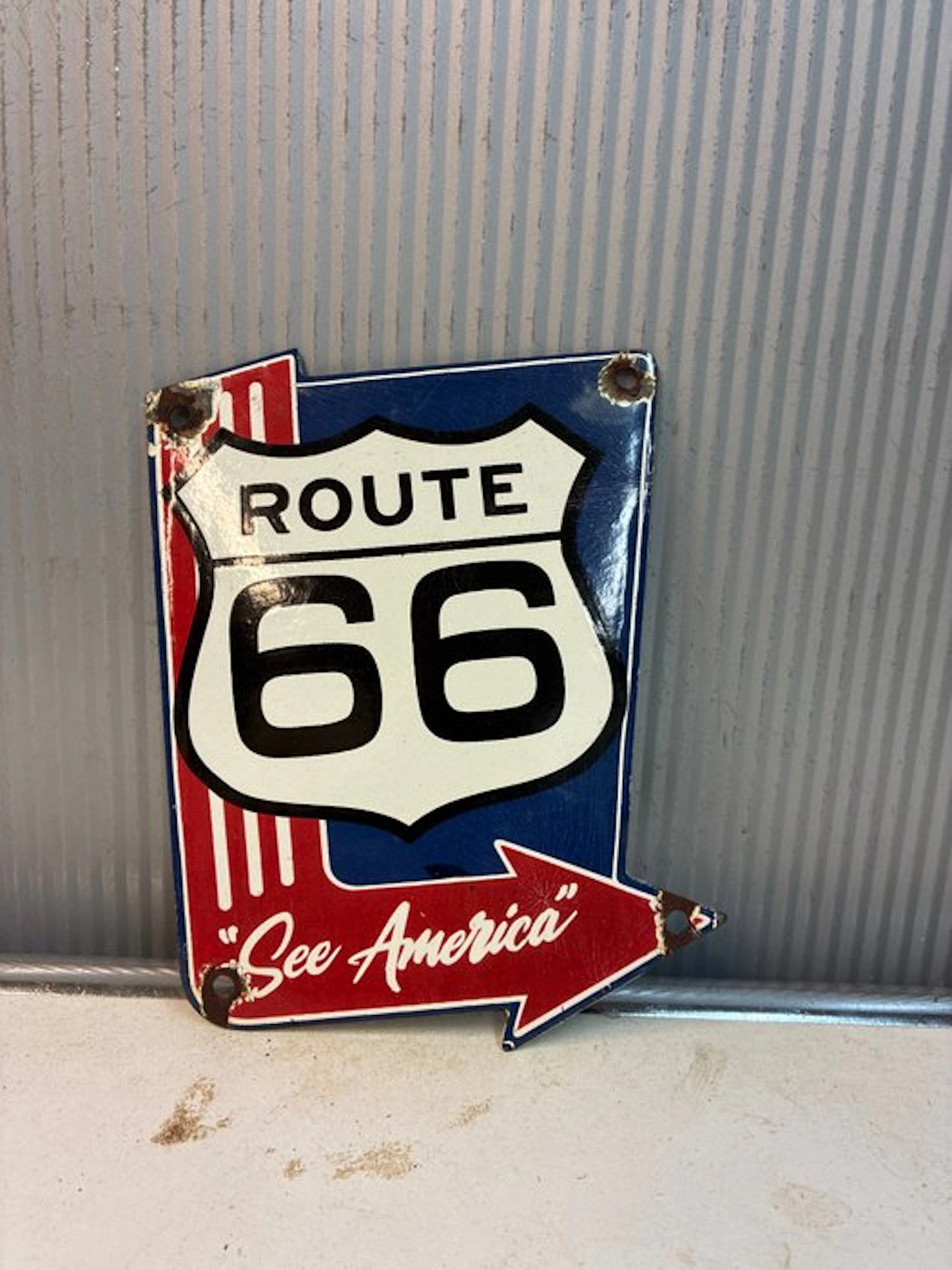 Route 66 – “See America” – Contour enamel advertising...
