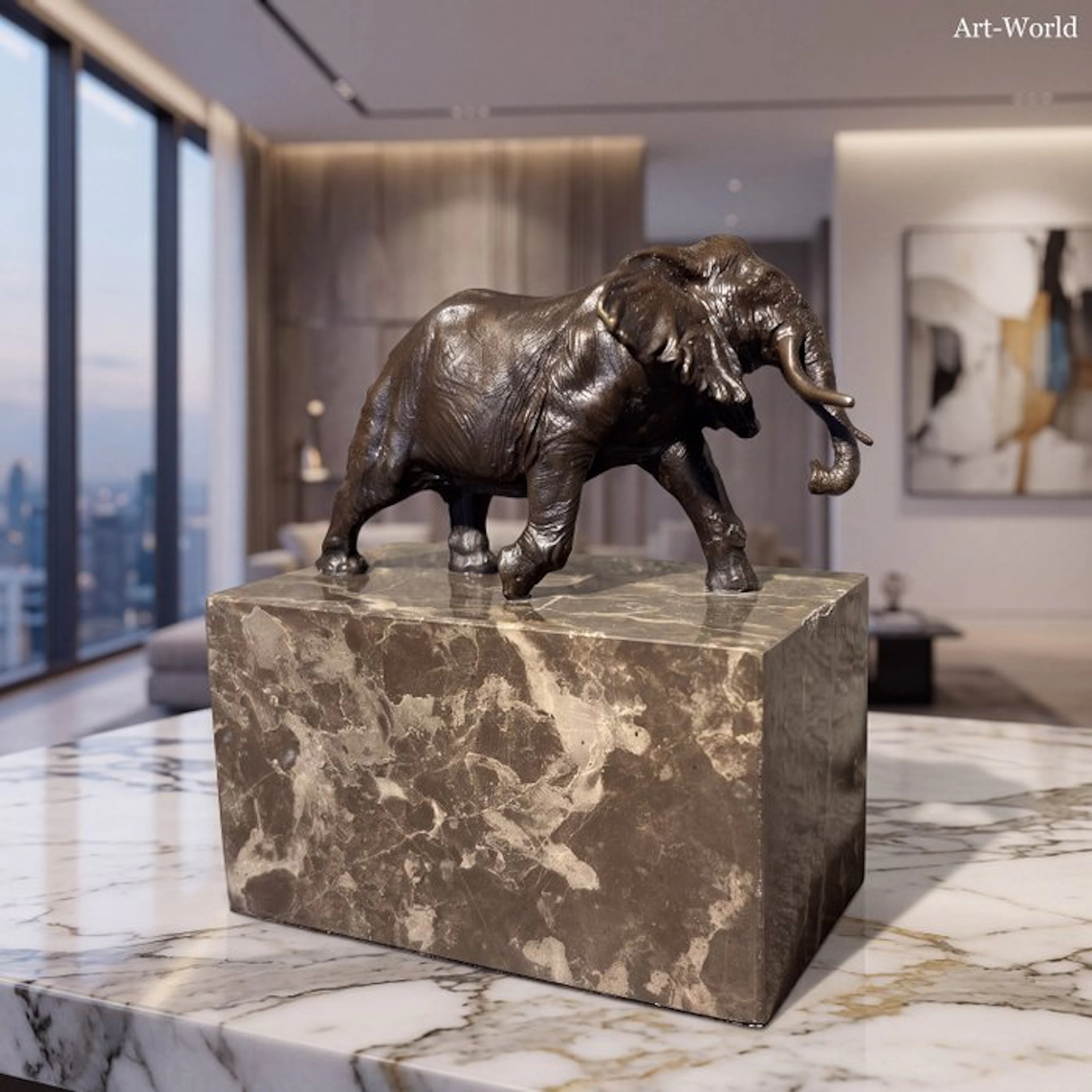 Statue, Olifant - 15 cm - Bronze, Marble