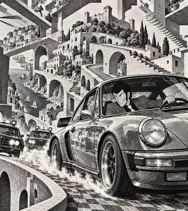 CREATIVE_HUB - Lupin III escape from Montecarlo in Escher style