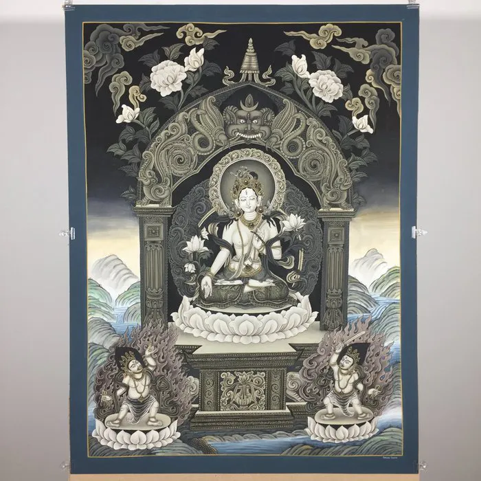 80X60 cm - Fine Large Newari Painting - Masterpiece Thangka