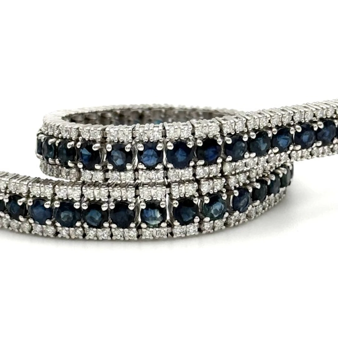 Tennis bracelet - 18 kt. White gold - 12.35ct. tw. Sapphire - Diamond