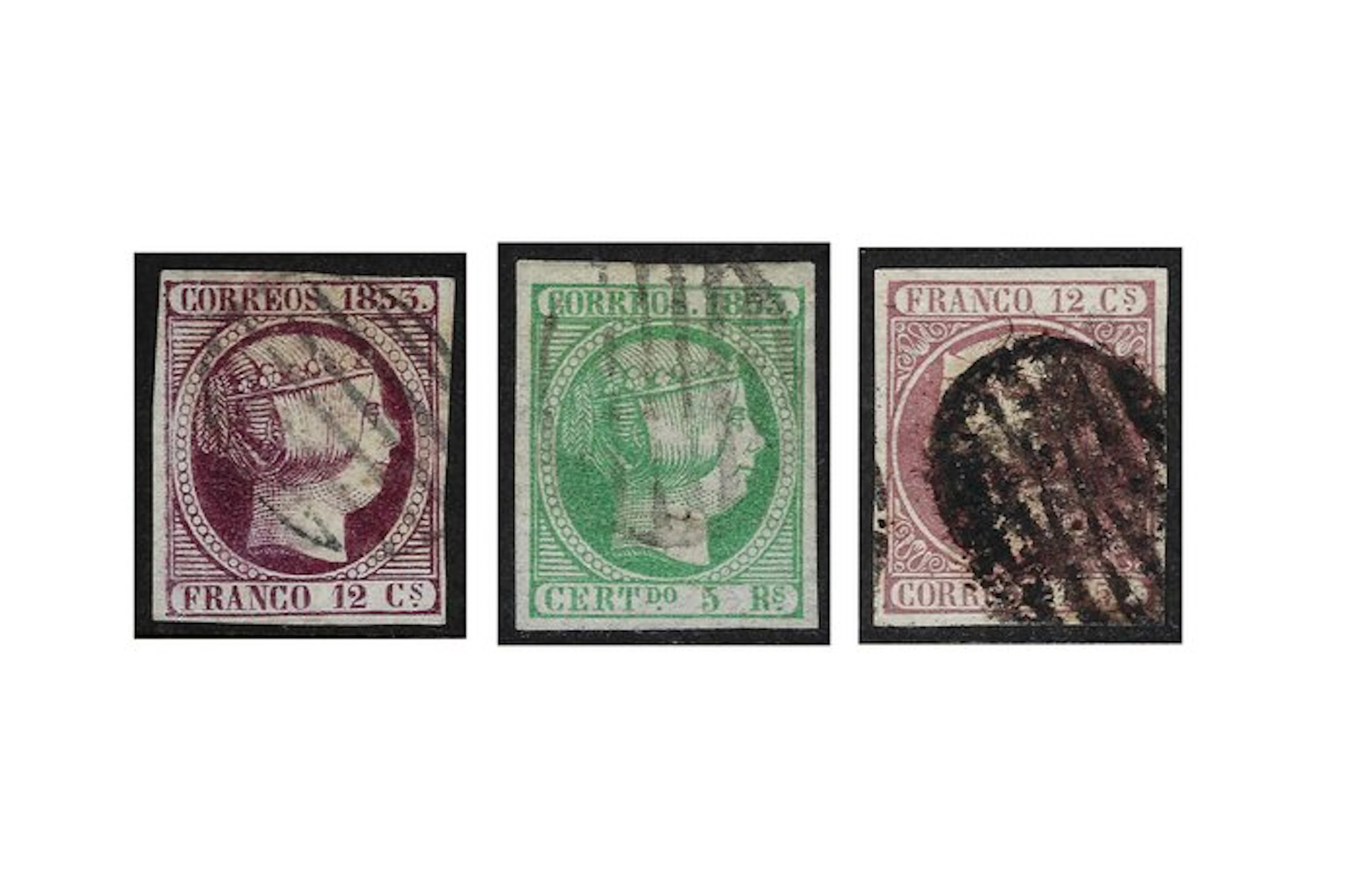 Spain 1852/53 - Isabel II 12c & 5r - Edifil Nº 13,18 & 20
