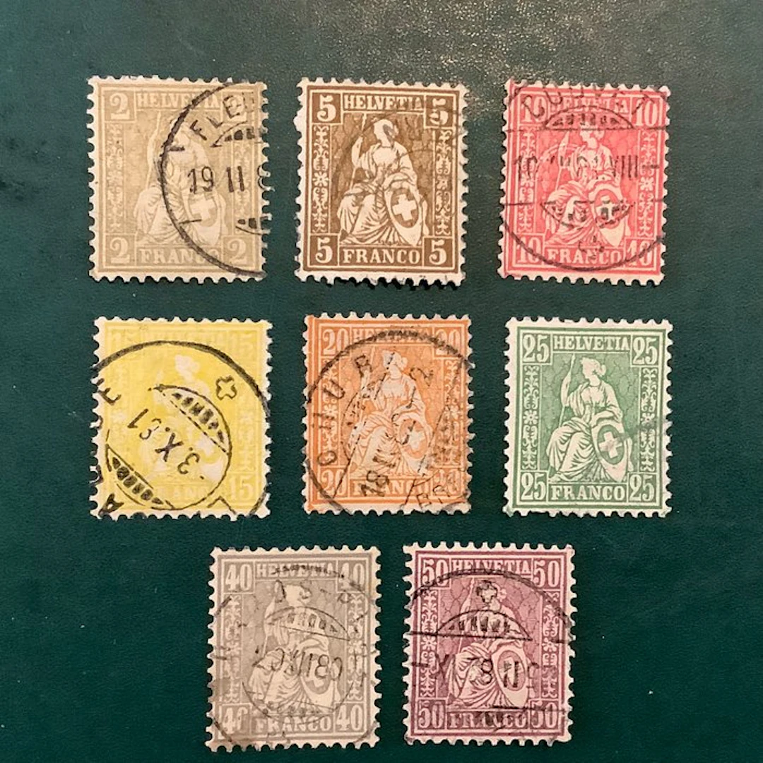 Switzerland 1862/1878 - Sitting Helvetia with Faser paper...