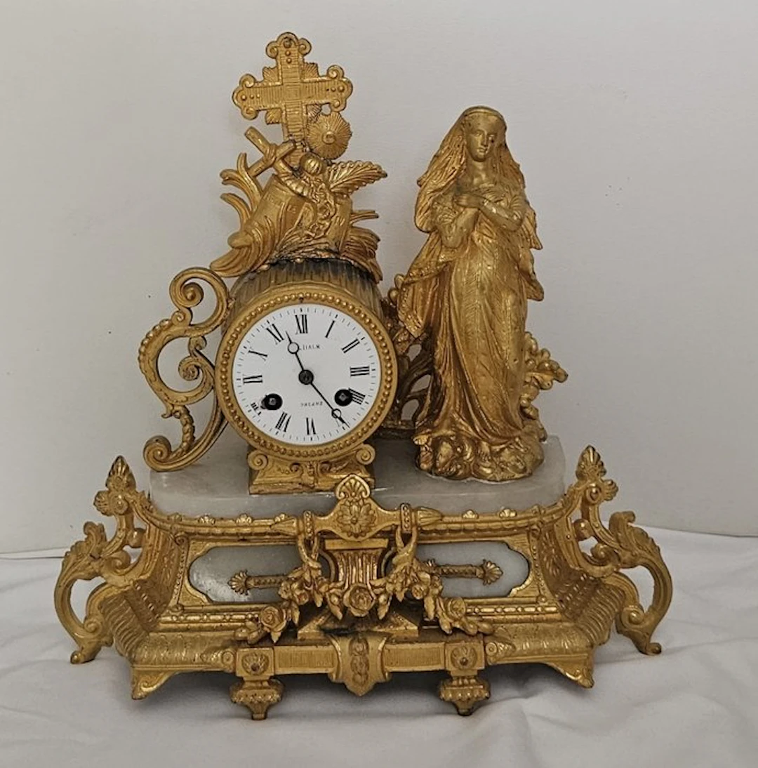 Figural mantel clock - Philippe H.Mourey - - Carrara marble - 1850-1900