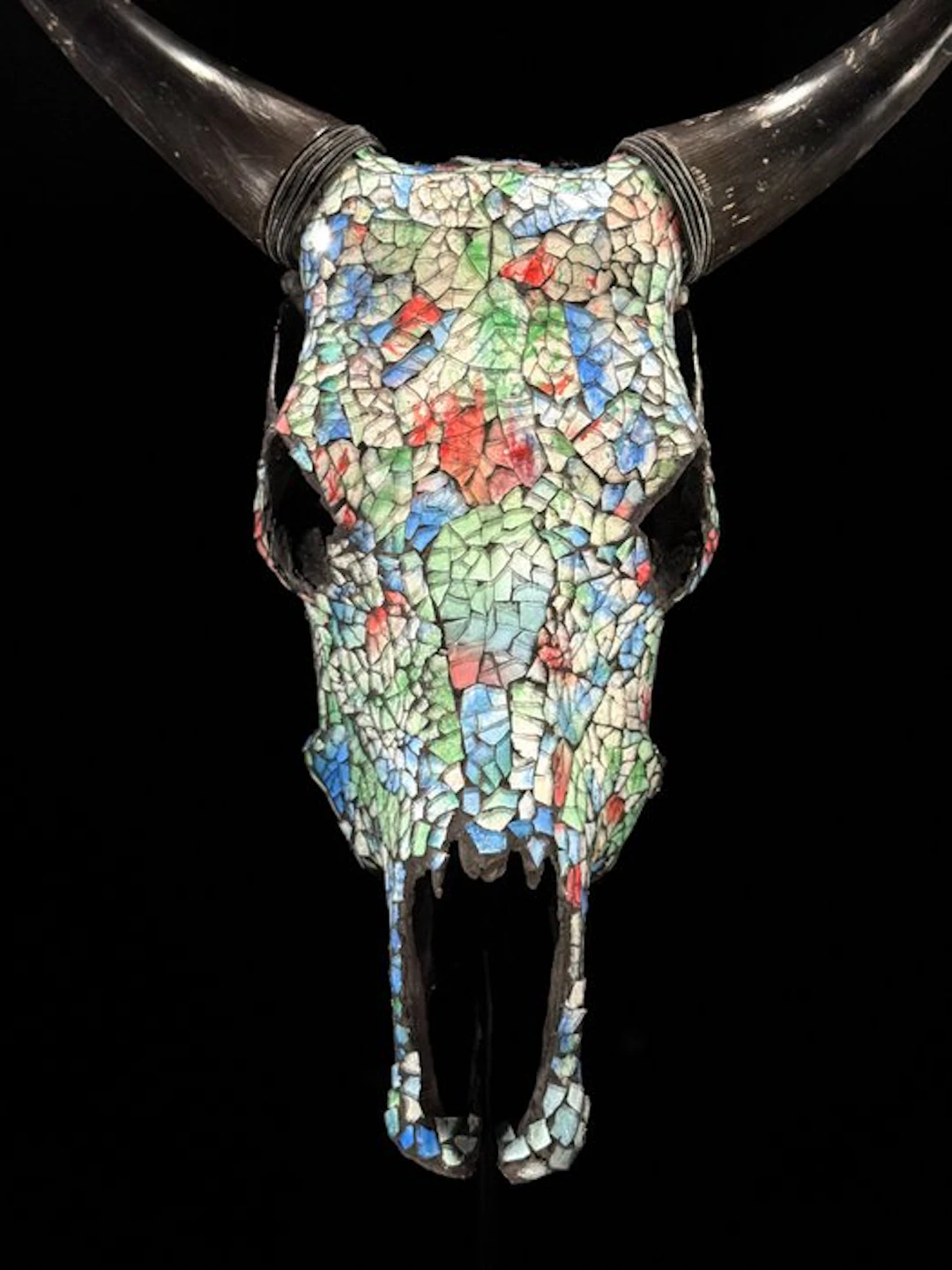 NO RESERVE PRICE - Stunning Cow Skull with Glass Mosaic...
