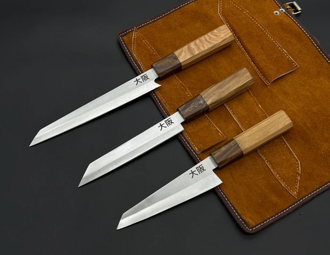 Japanese Style Kitchen Knife SET With Leather BAG...