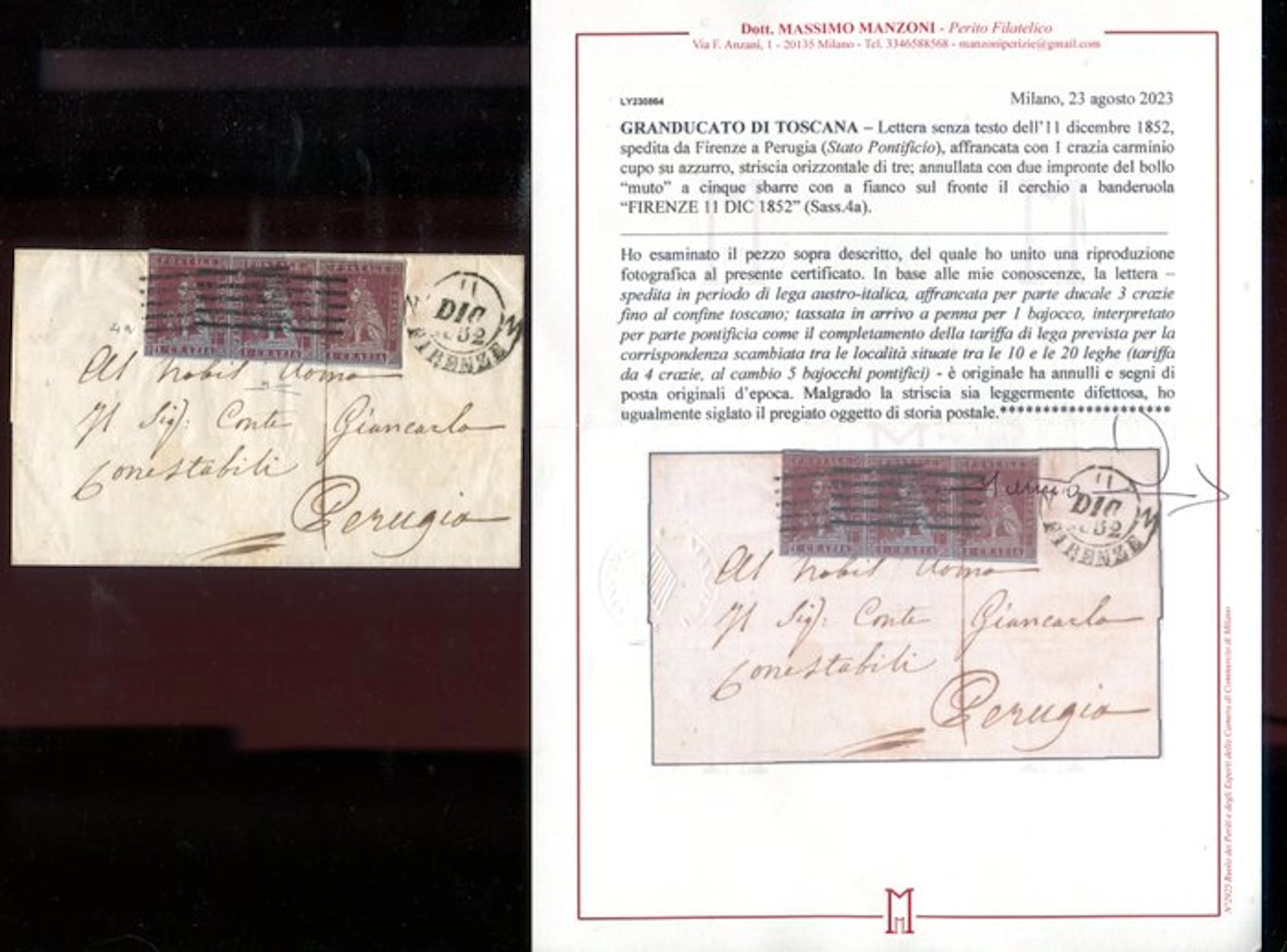 Italian Ancient States - Tuscany 1851 - Postal relations...