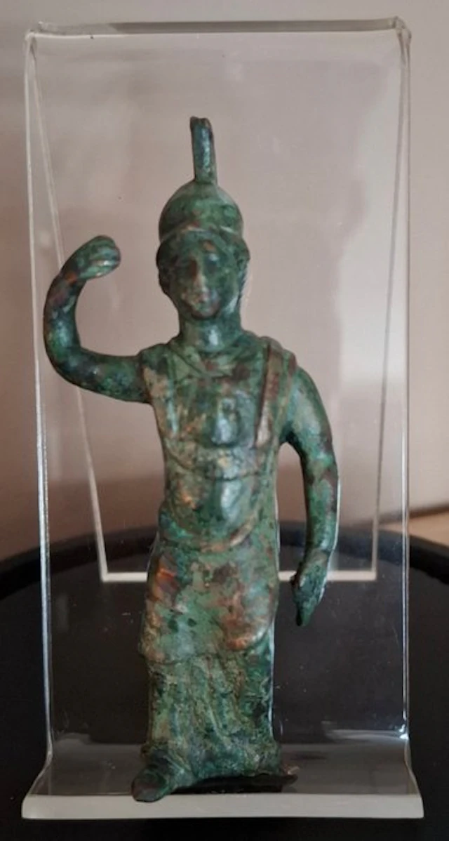 Ancient Roman Bronze, Minerva Goddess Statuette - 8.5 cm