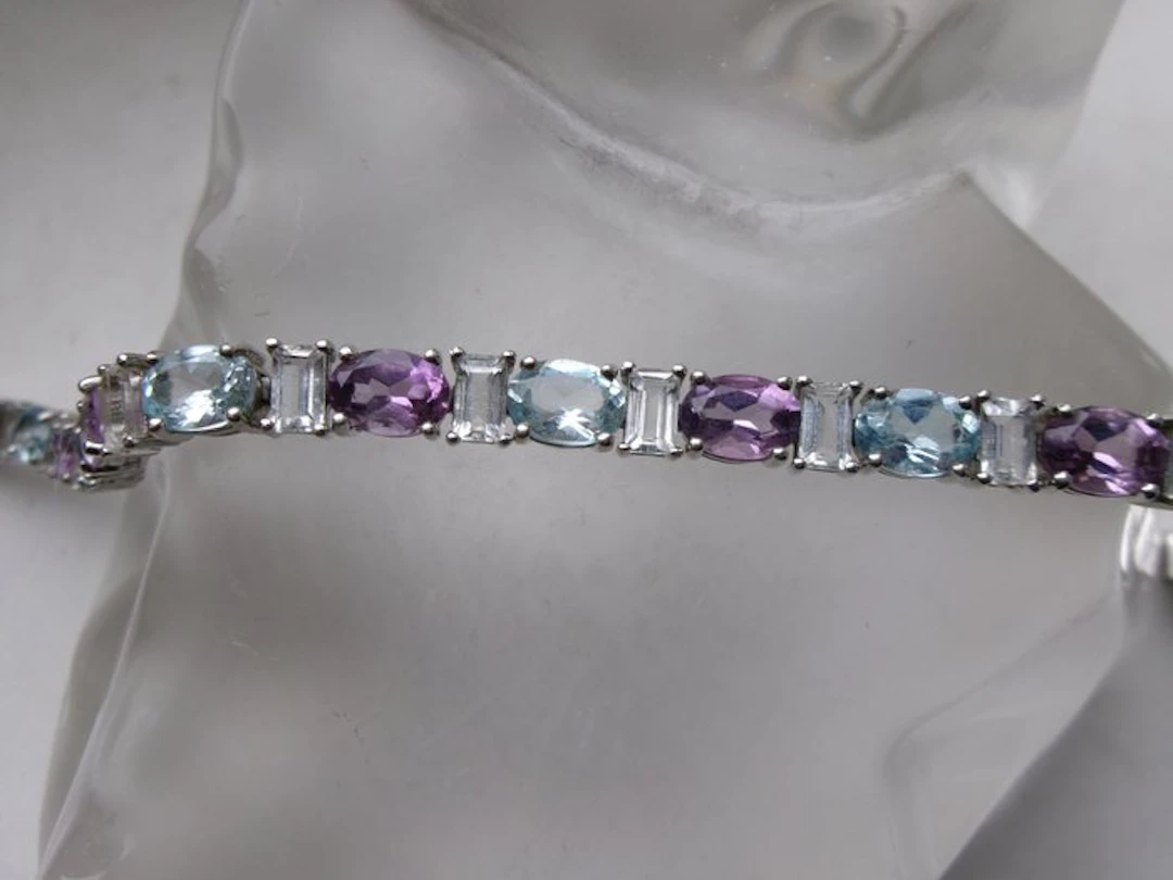 Silver, Topaz & Amethyst - Bracelet - Art Deco Style