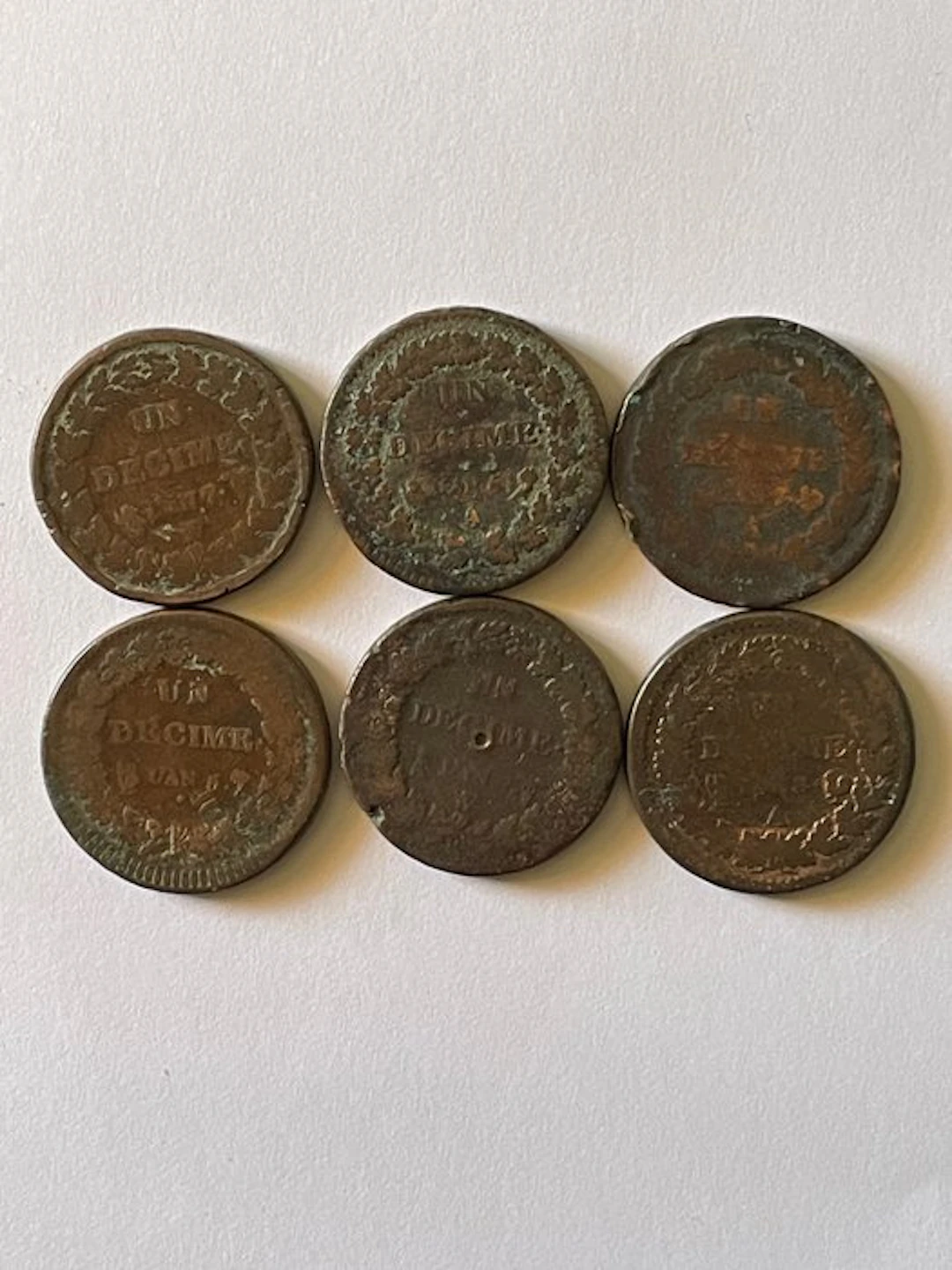 France. 1 Décime Dupré (lot de 6 monnaies) (No reserve price)