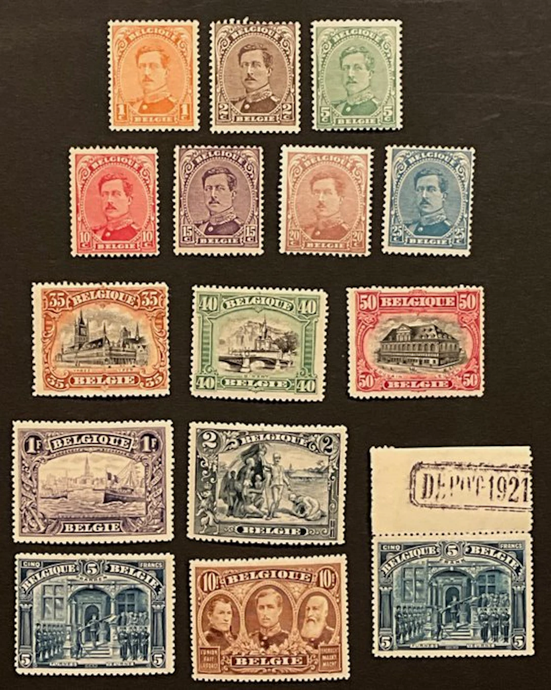 Belgium 1915 - Albert I issue and views - Complete set...