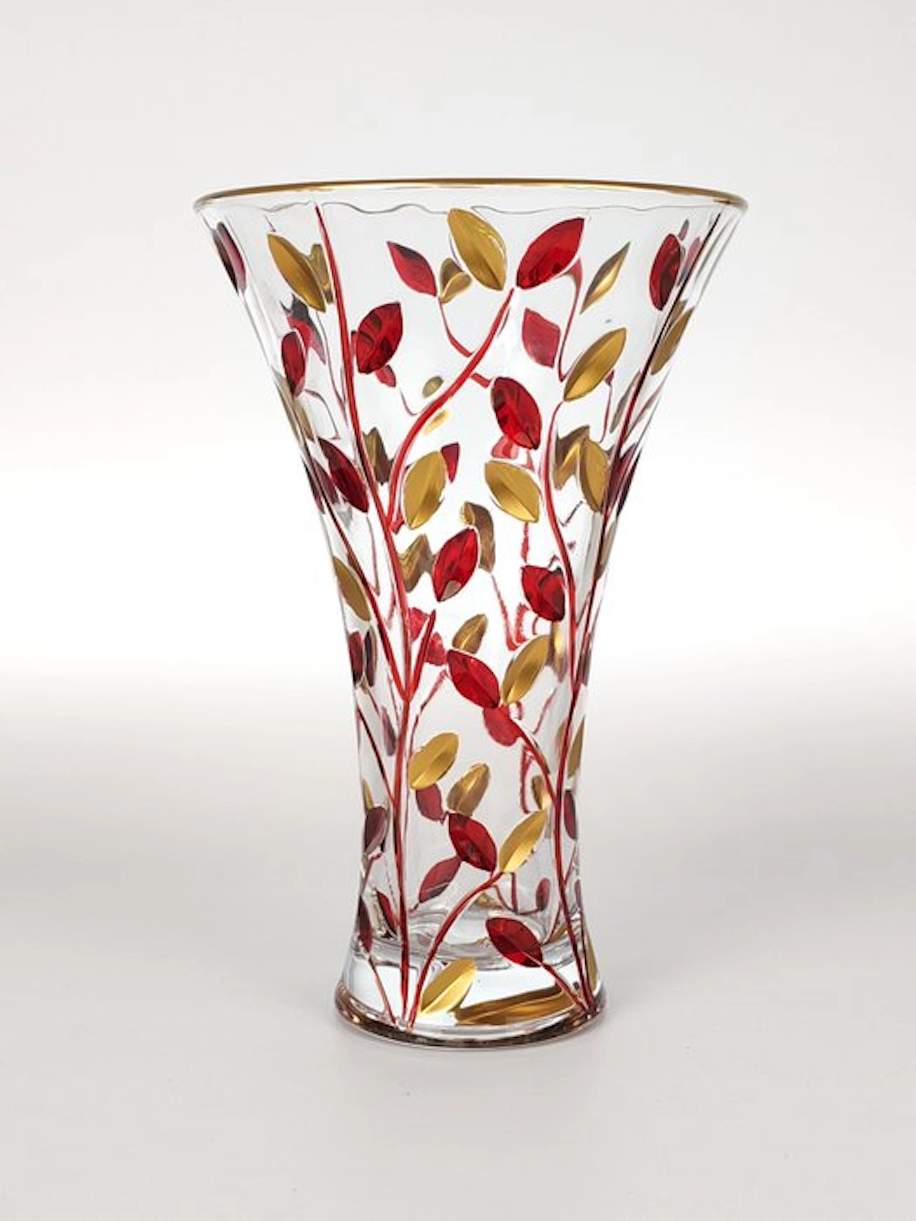 Secoloventesimo - Vase - Golden Red Leaves Vase - Enamel - Hand-decorated vase.